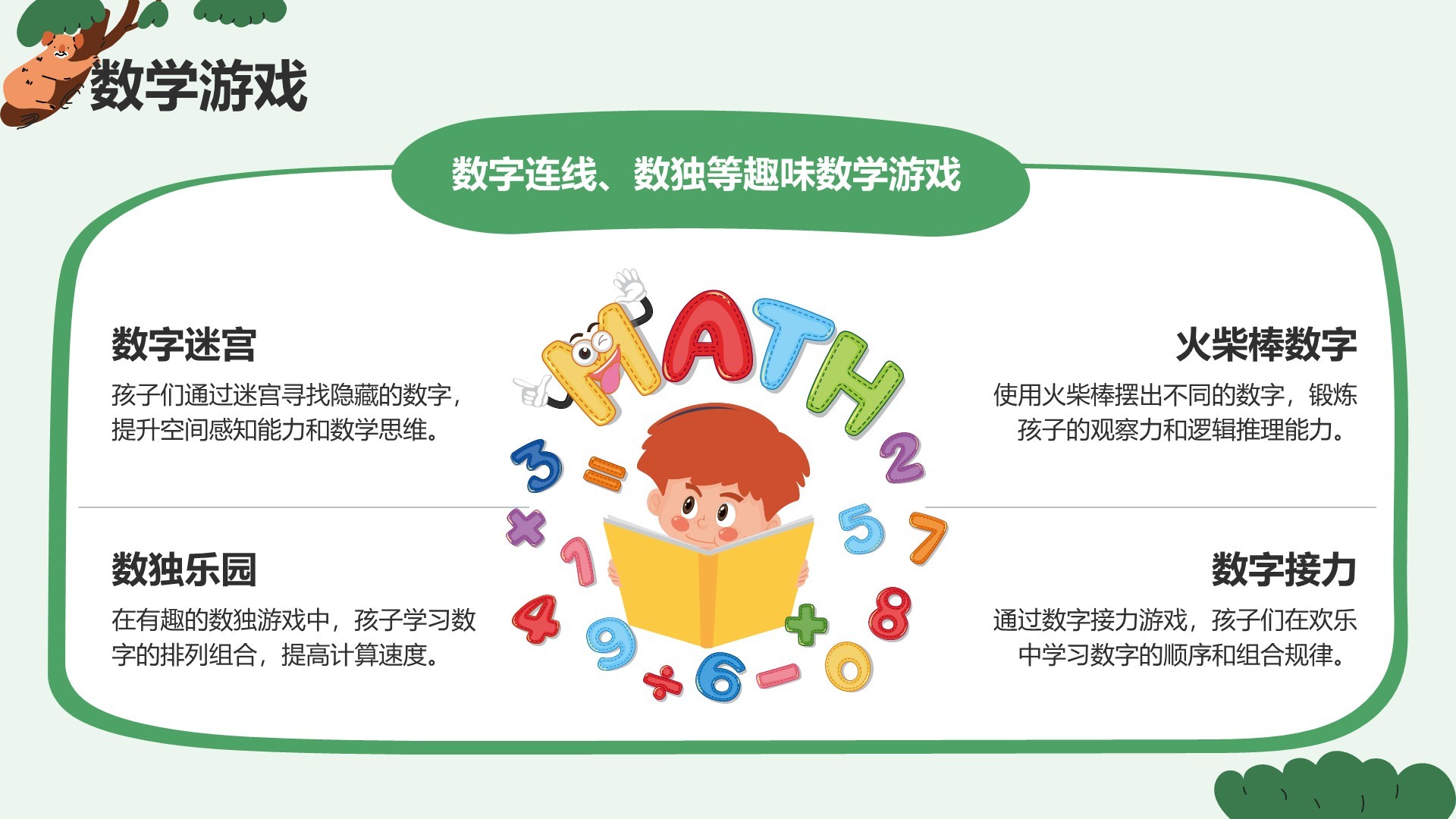 绿色卡通风可爱卡通幼儿园通用模板PPT模板