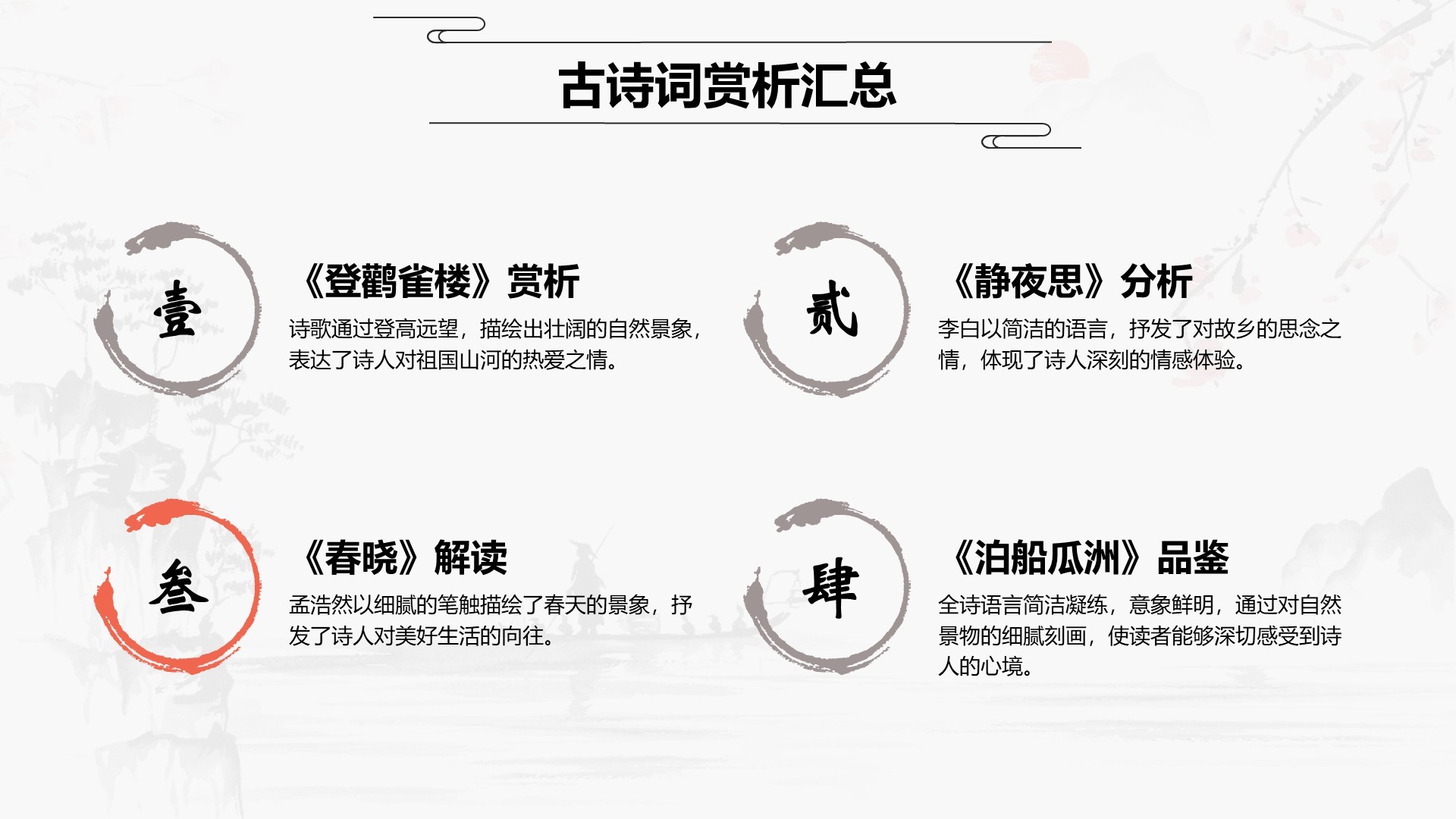 红色水墨风小学语文古诗词赏析课件PPT模板