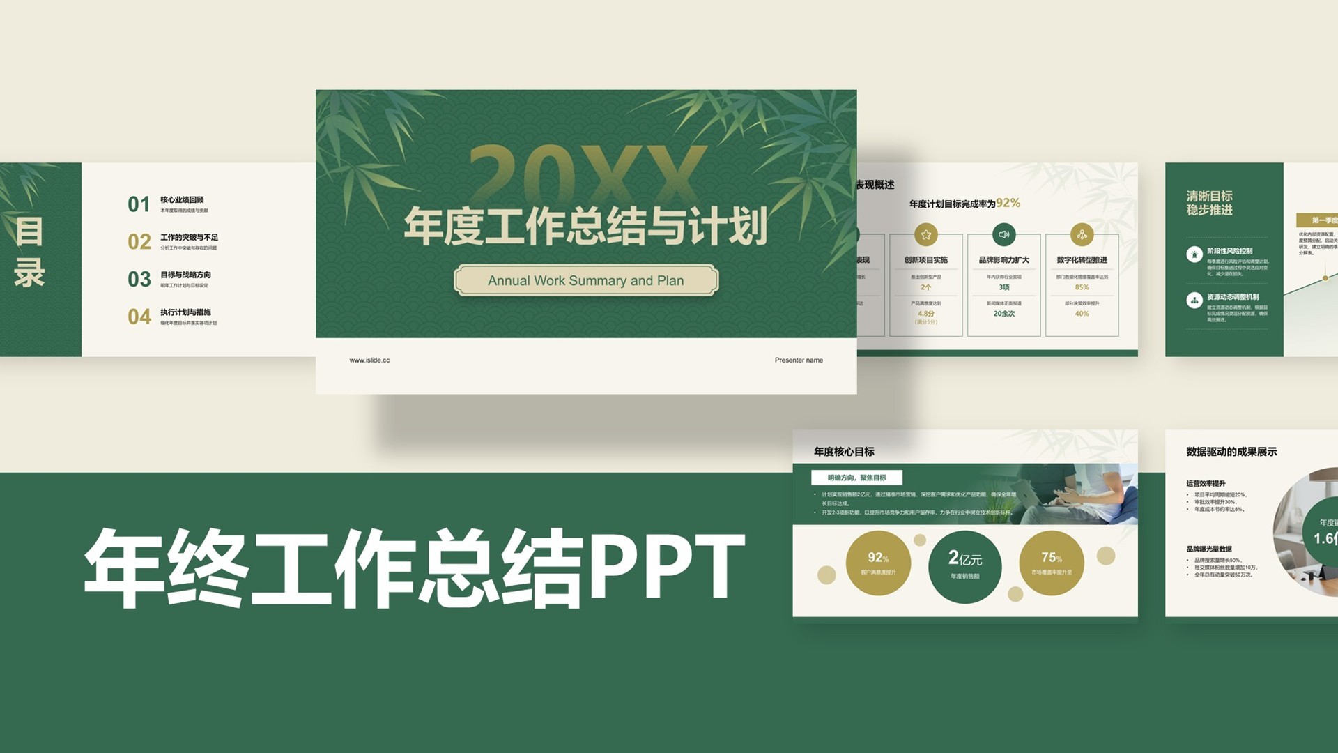 绿色复古风工作总结计划PPT模板