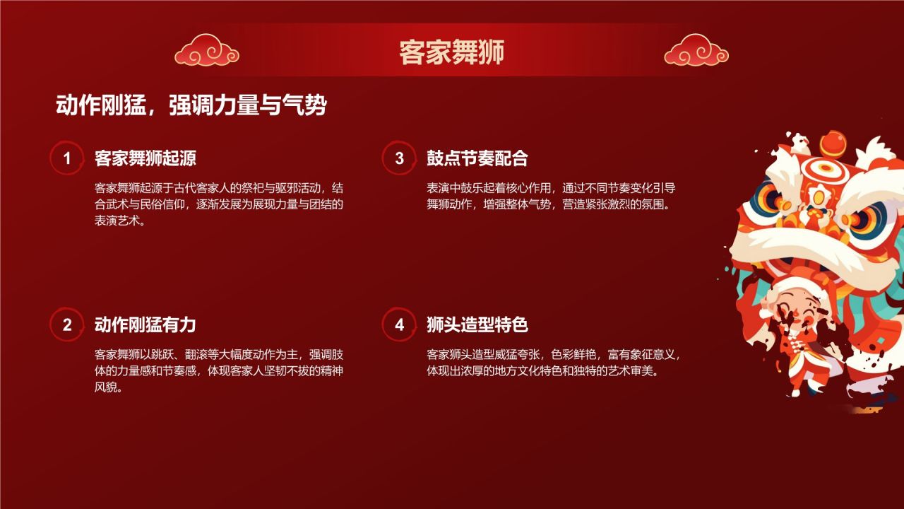红色国潮风醒狮文化的起源与发展PPT模板