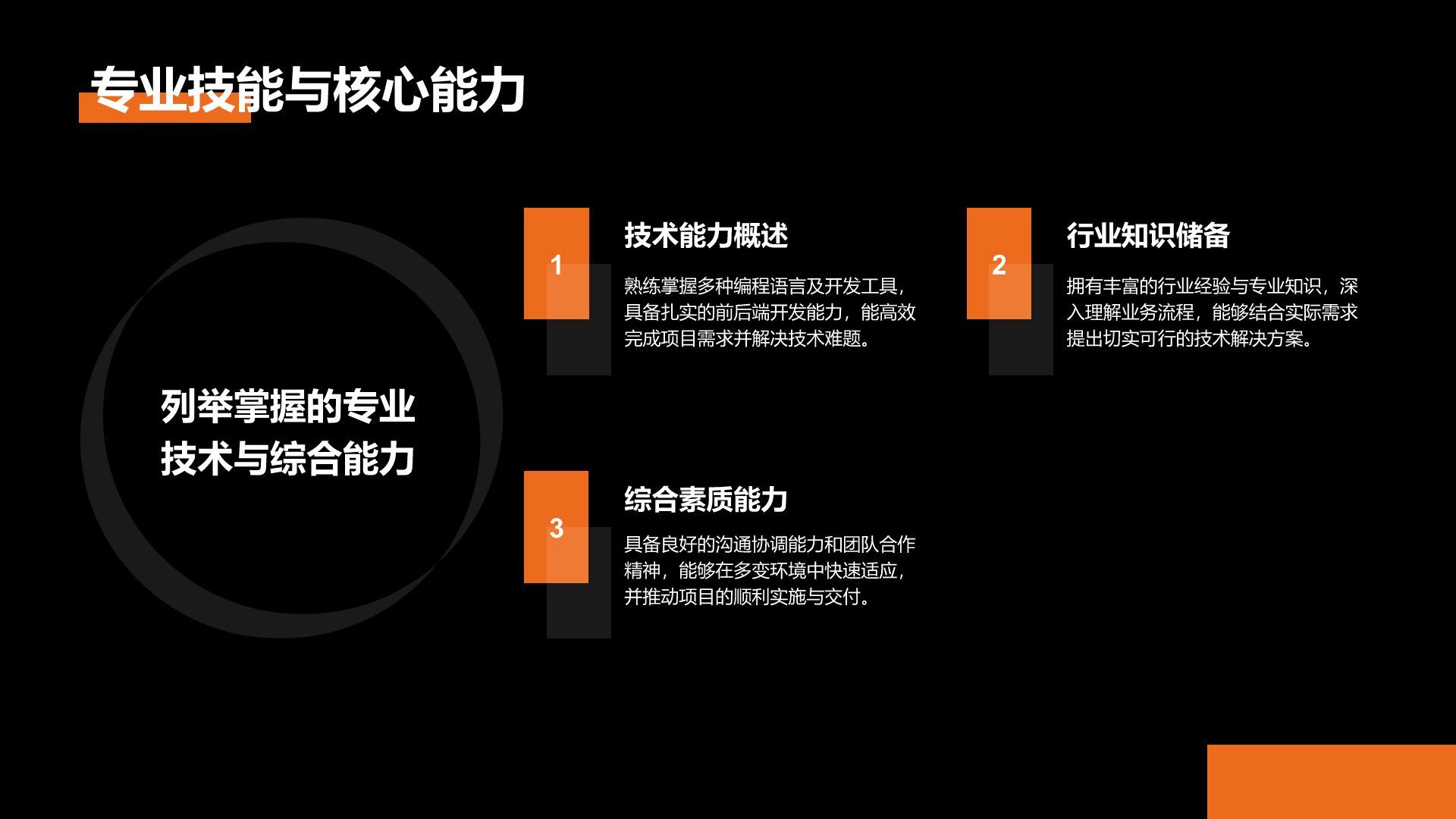 橙色商务风个人简历与作品展示PPT模板