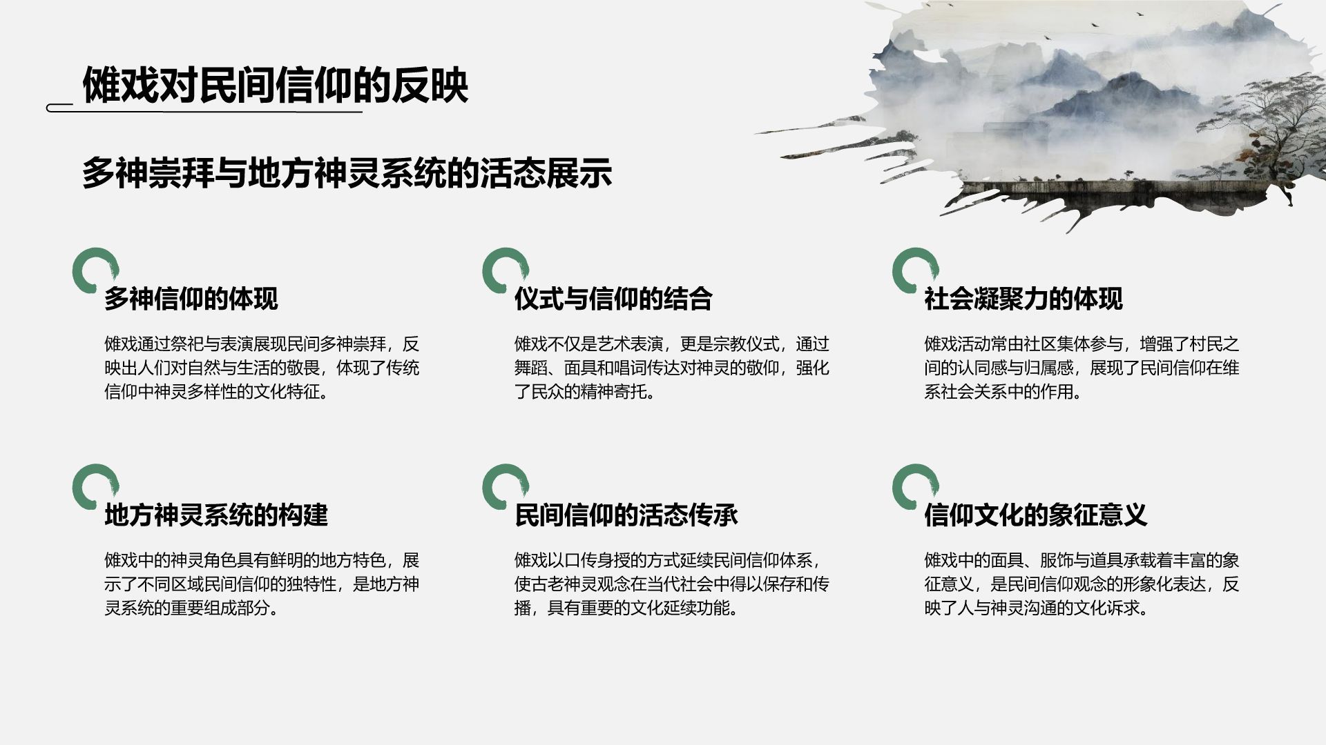 绿色水墨风傩戏的历史与文化价值PPT模板