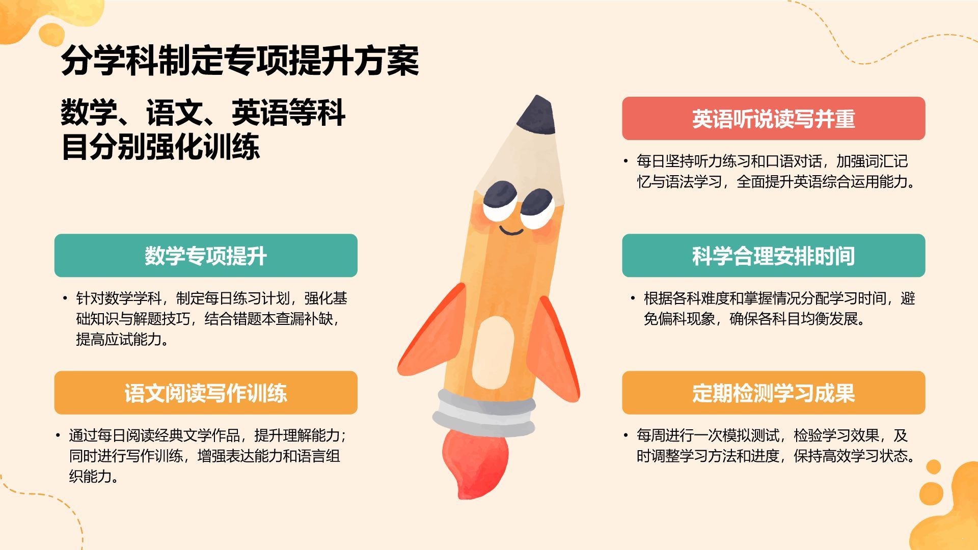 橙色插画风暑假生活以及学习计划PPT模板