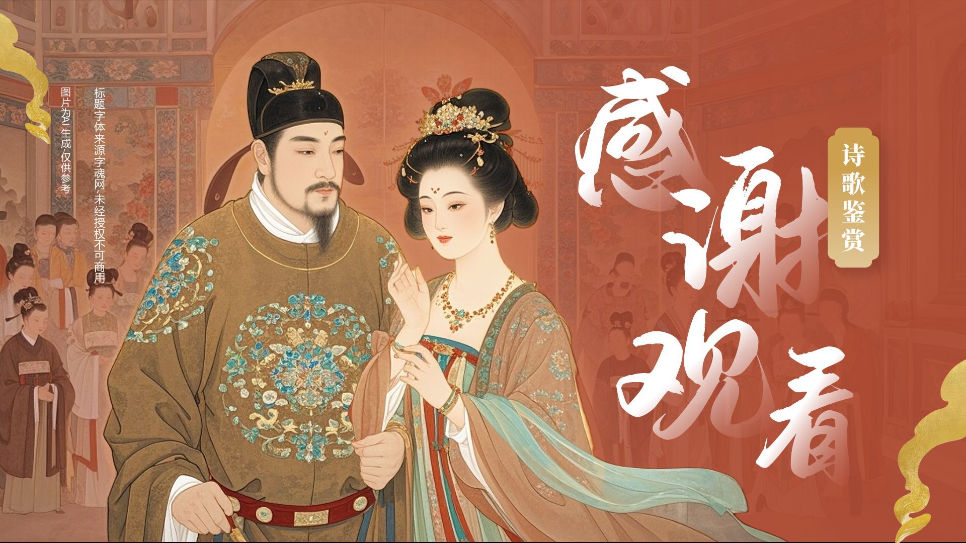 红色复古风《长恨歌》赏析与作者背景PPT模板