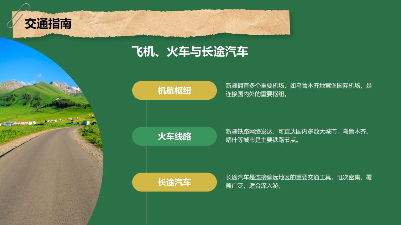 绿色摄影风新疆西域风情旅行攻略PPT模板