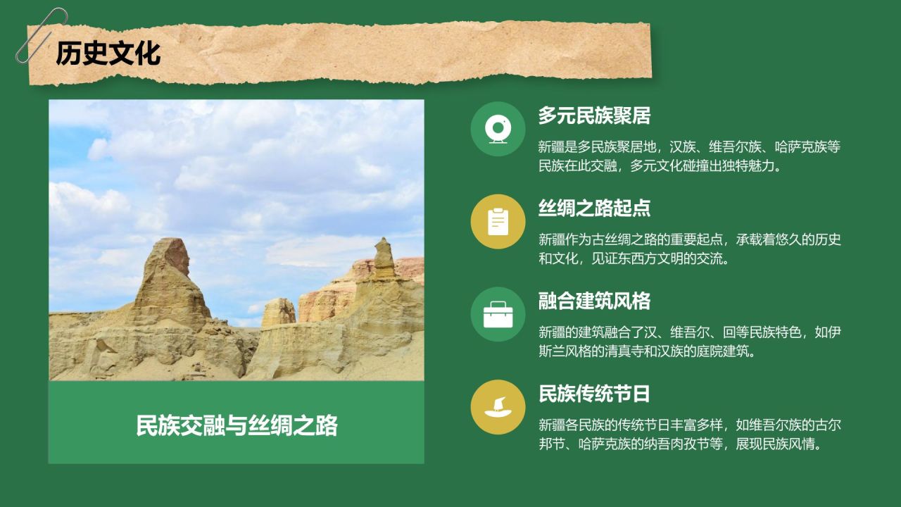 绿色摄影风新疆西域风情旅行攻略PPT模板