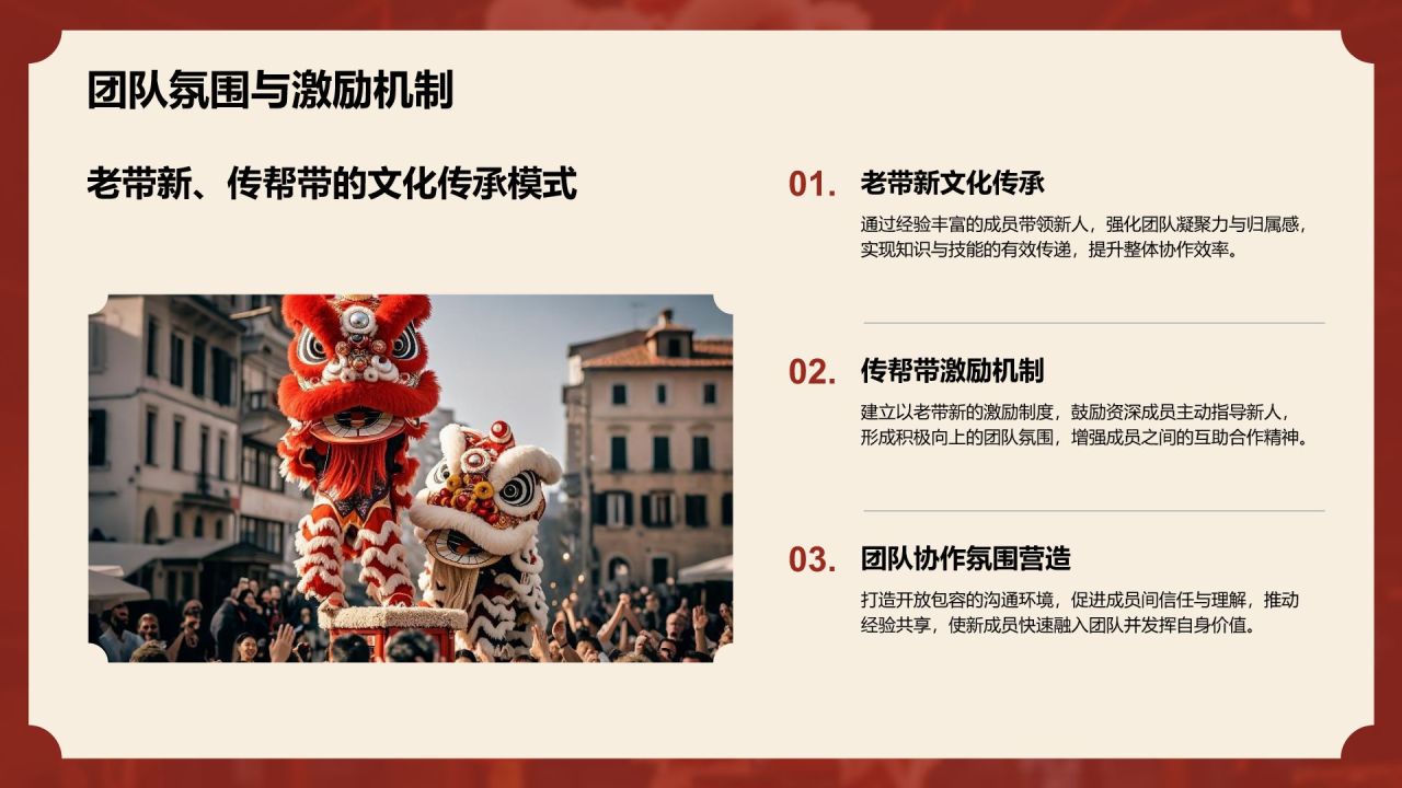 红色复古风醒狮精神与团队协作启示PPT模板
