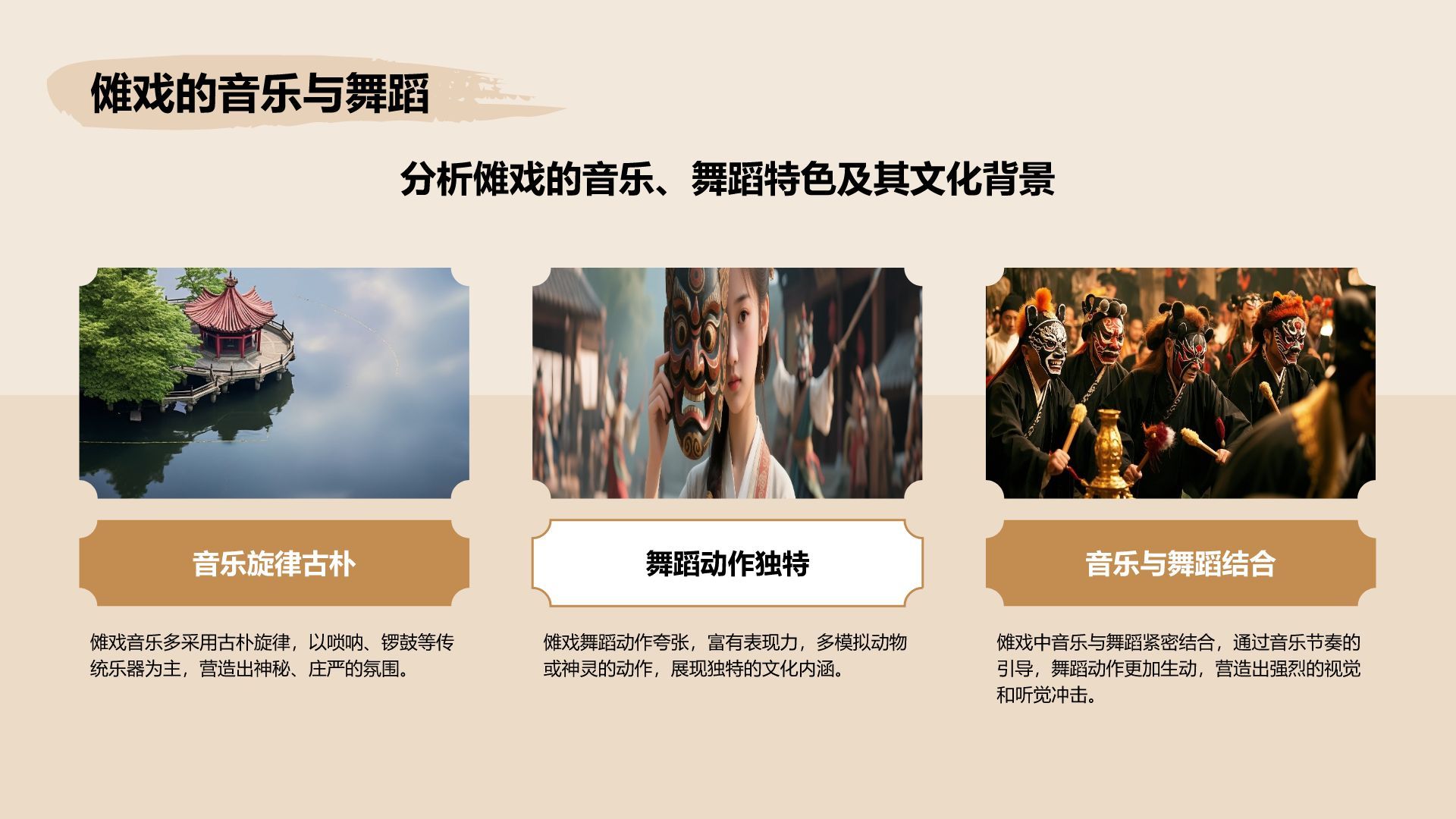 橙色复古风傩戏艺术的保护与发展PPT模板