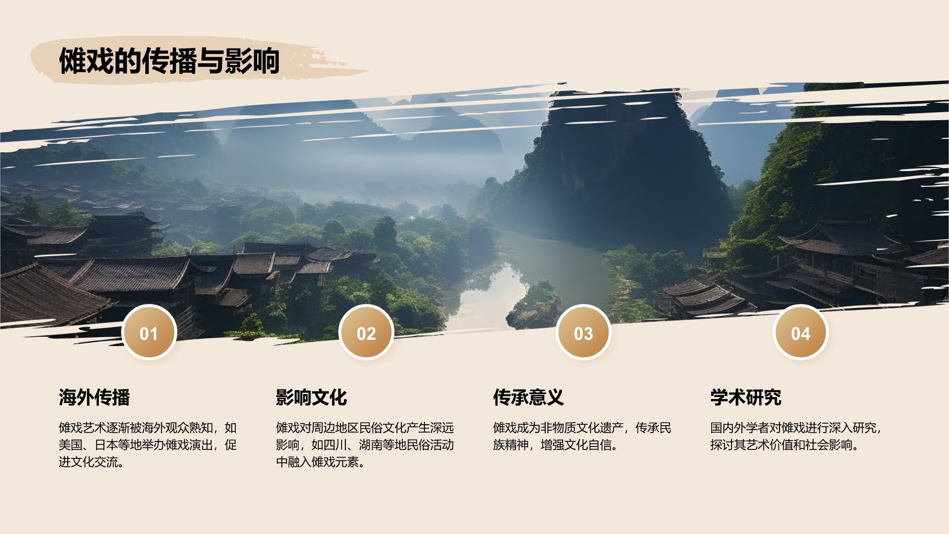 橙色复古风傩戏艺术的保护与发展PPT模板
