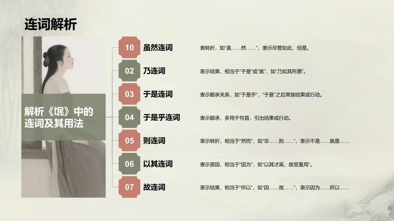 绿色复古风《氓》文言文词句解析PPT模板