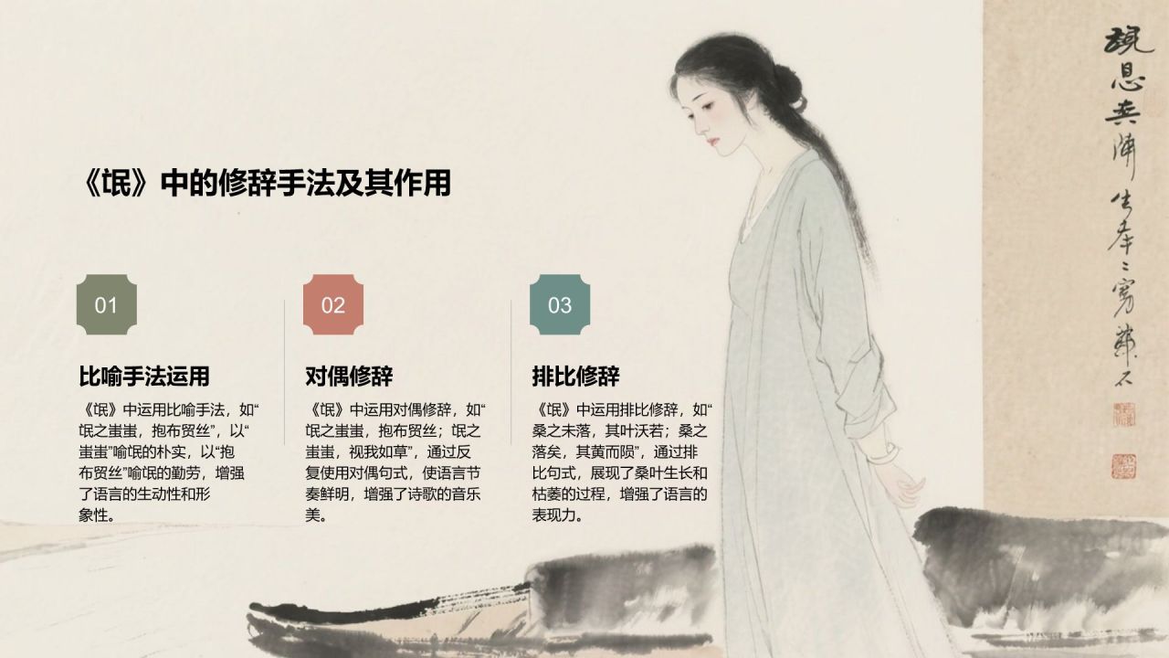 绿色复古风《氓》文言文词句解析PPT模板