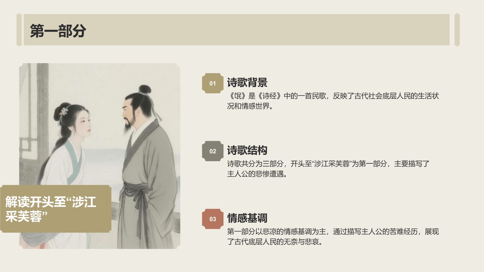 黄色复古风《氓》全文赏析与学习PPT模板