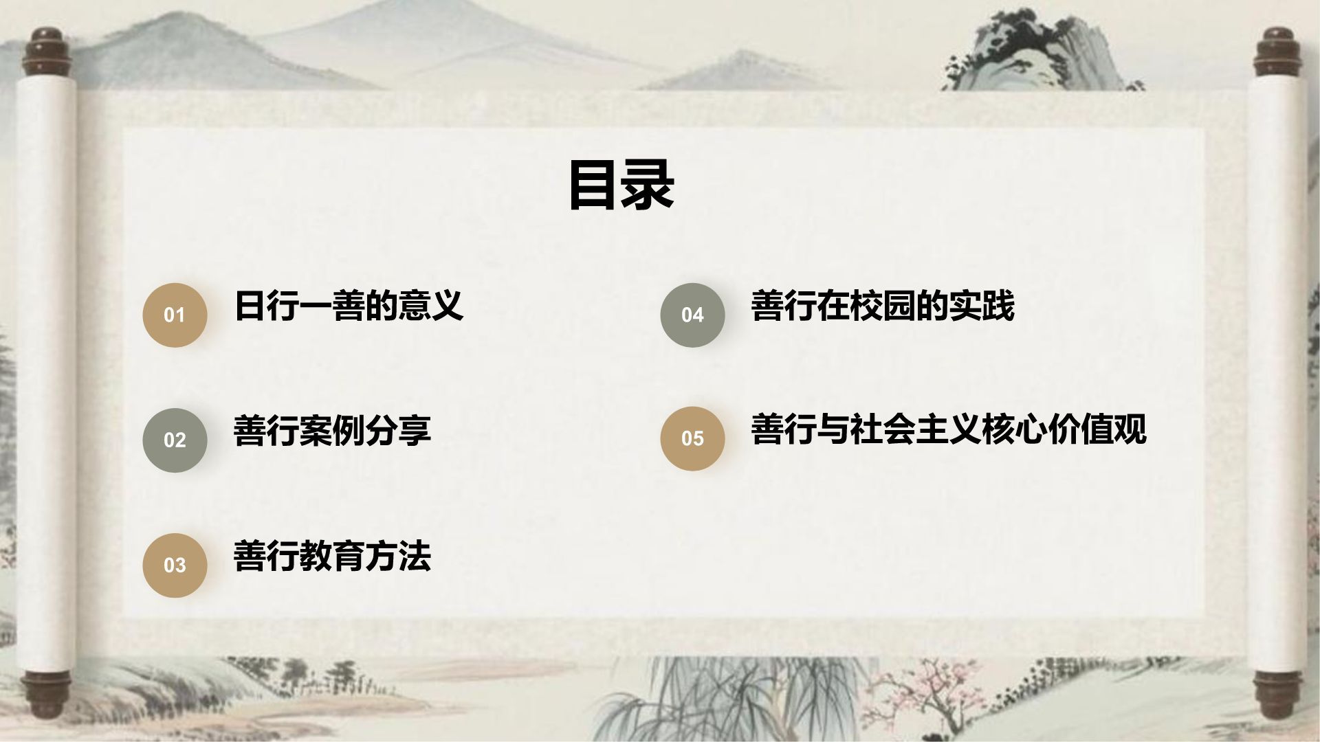 灰色复古风日行一善主题教育课件PPT模板