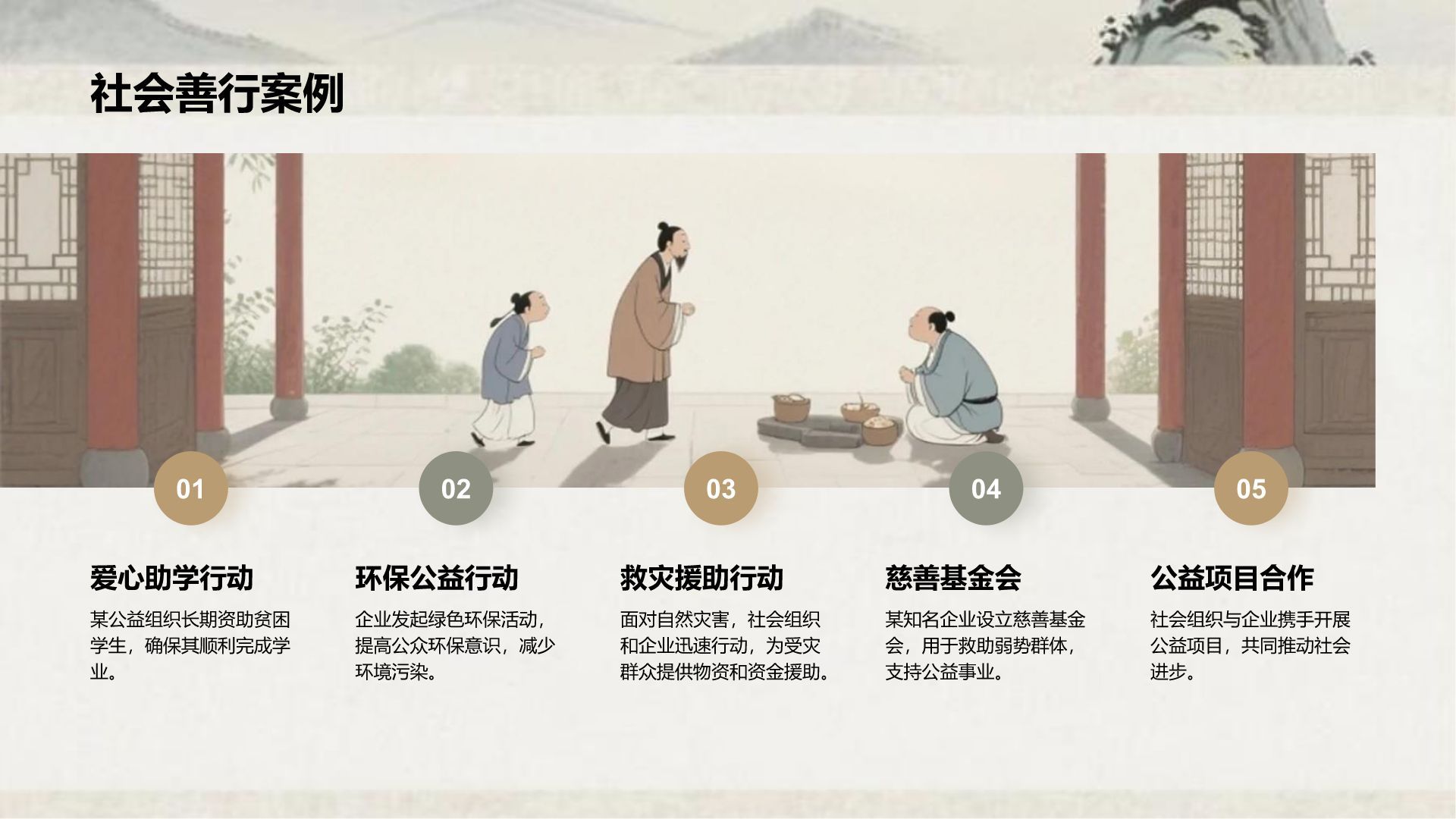 灰色复古风日行一善主题教育课件PPT模板