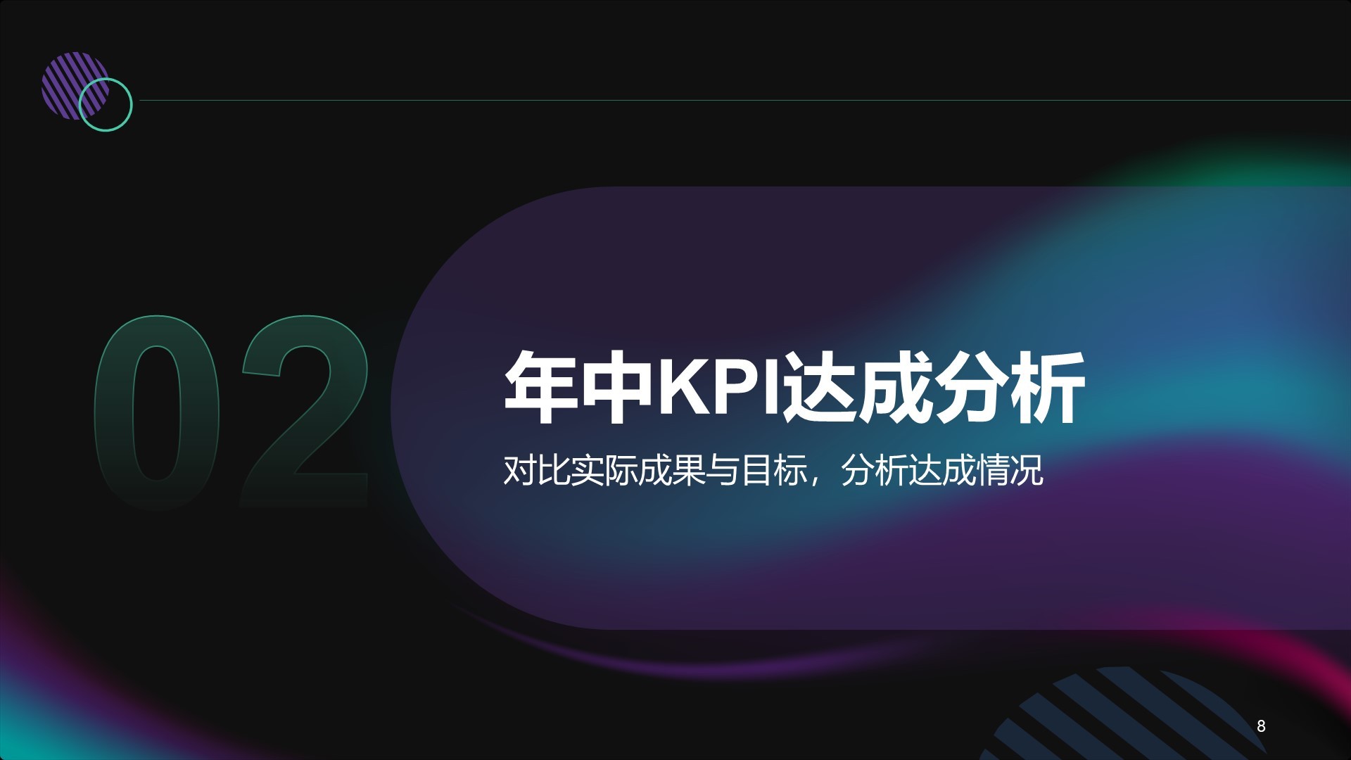h黑色商务风年中部门KPI达成情况PPT主题