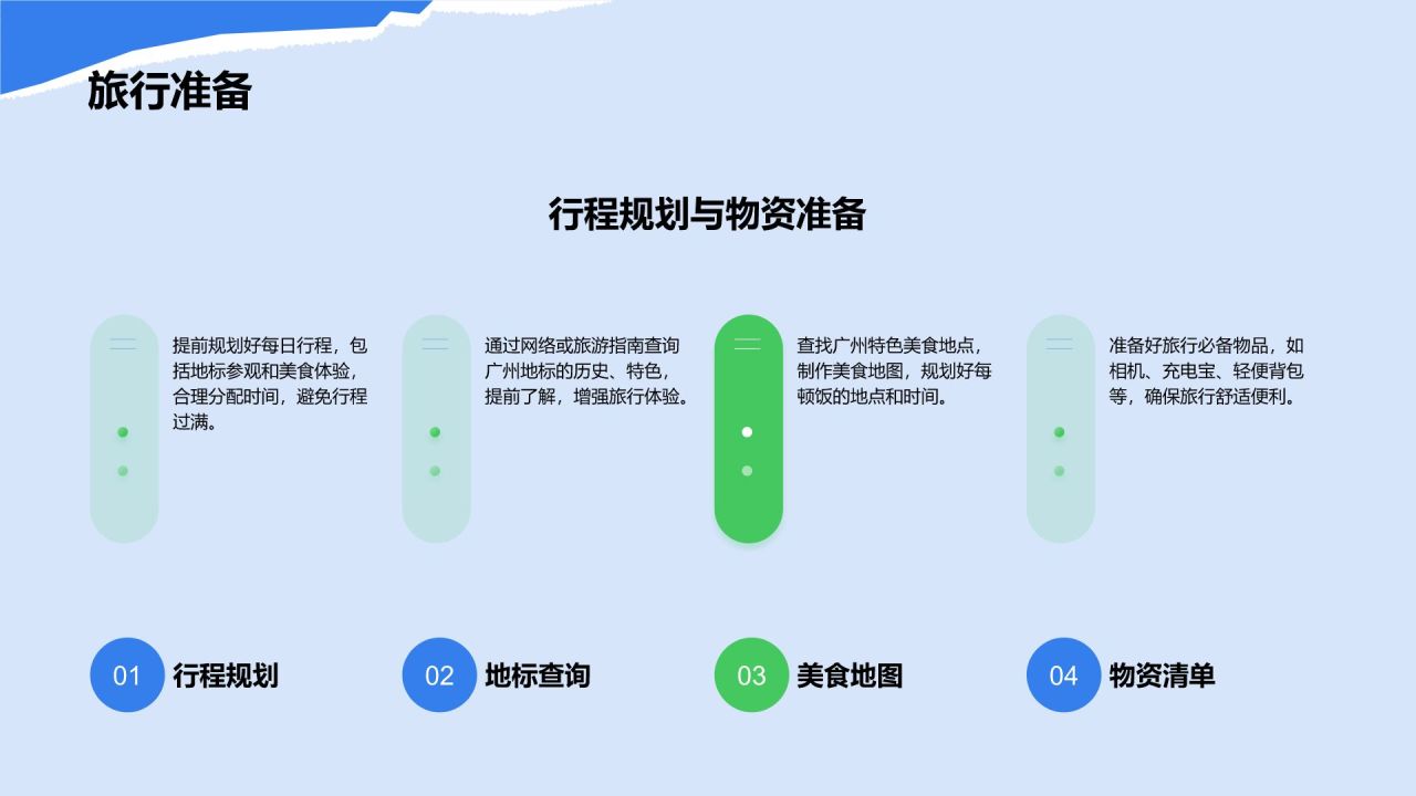 蓝色摄影风广州美食与地标之旅计划PPT模板