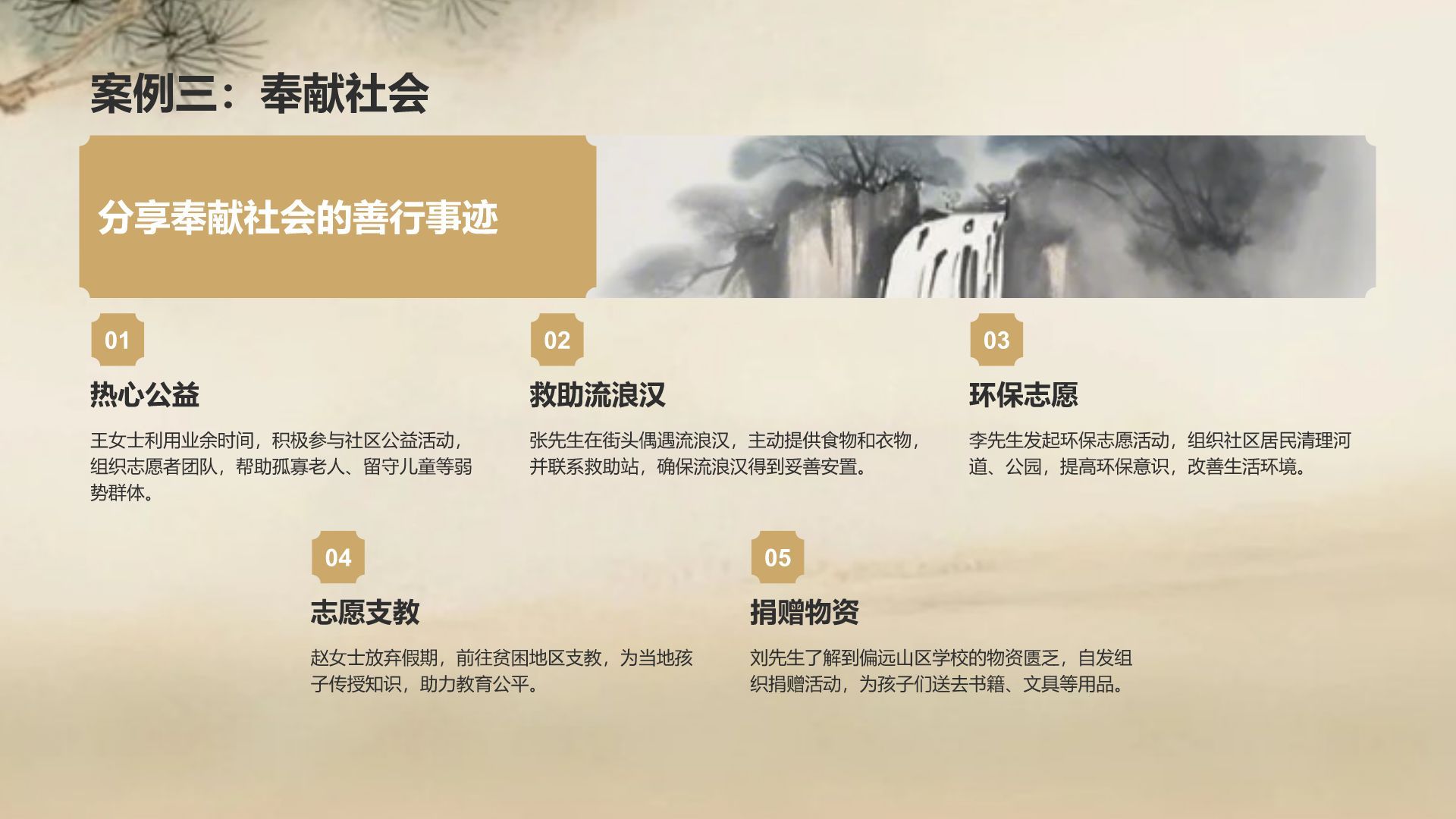 橙色复古风日行一善事迹分享与感悟PPT模板
