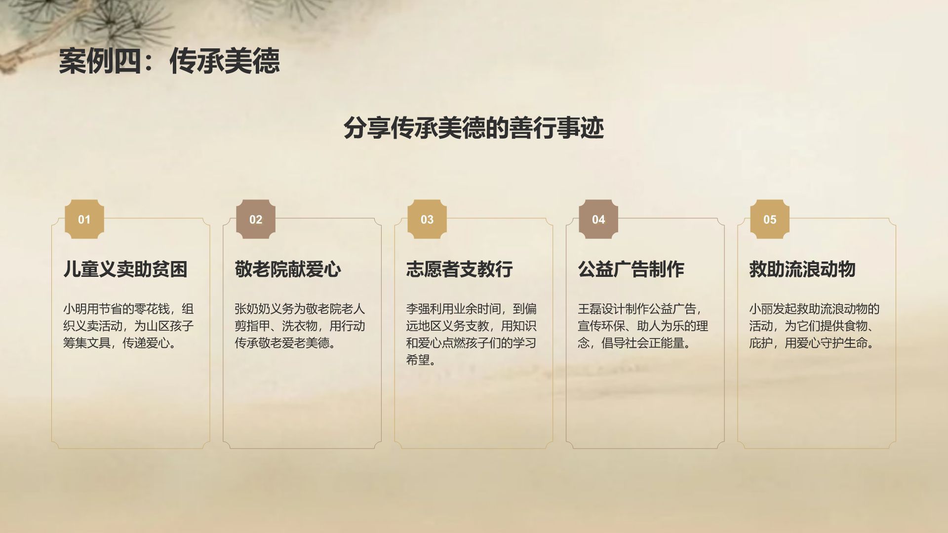 橙色复古风日行一善事迹分享与感悟PPT模板