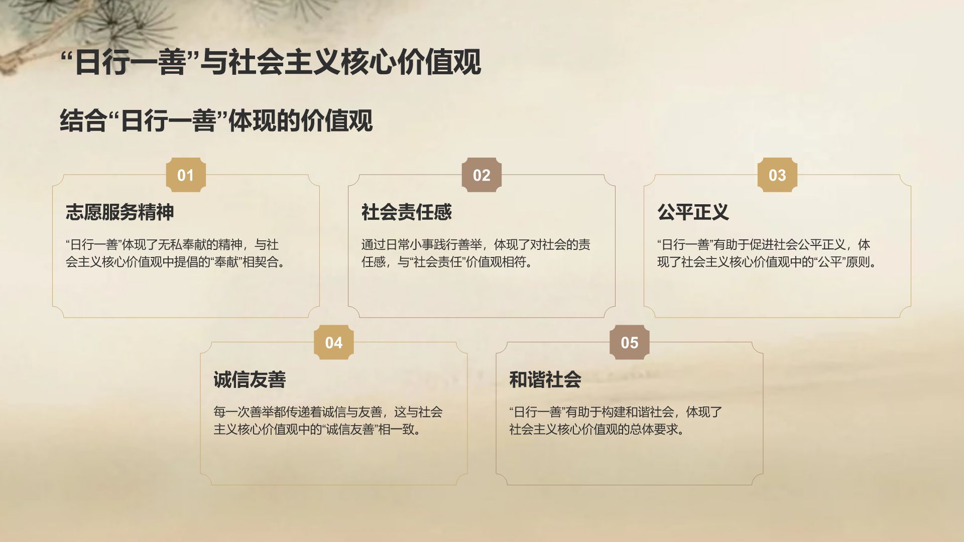 橙色复古风日行一善事迹分享与感悟PPT模板