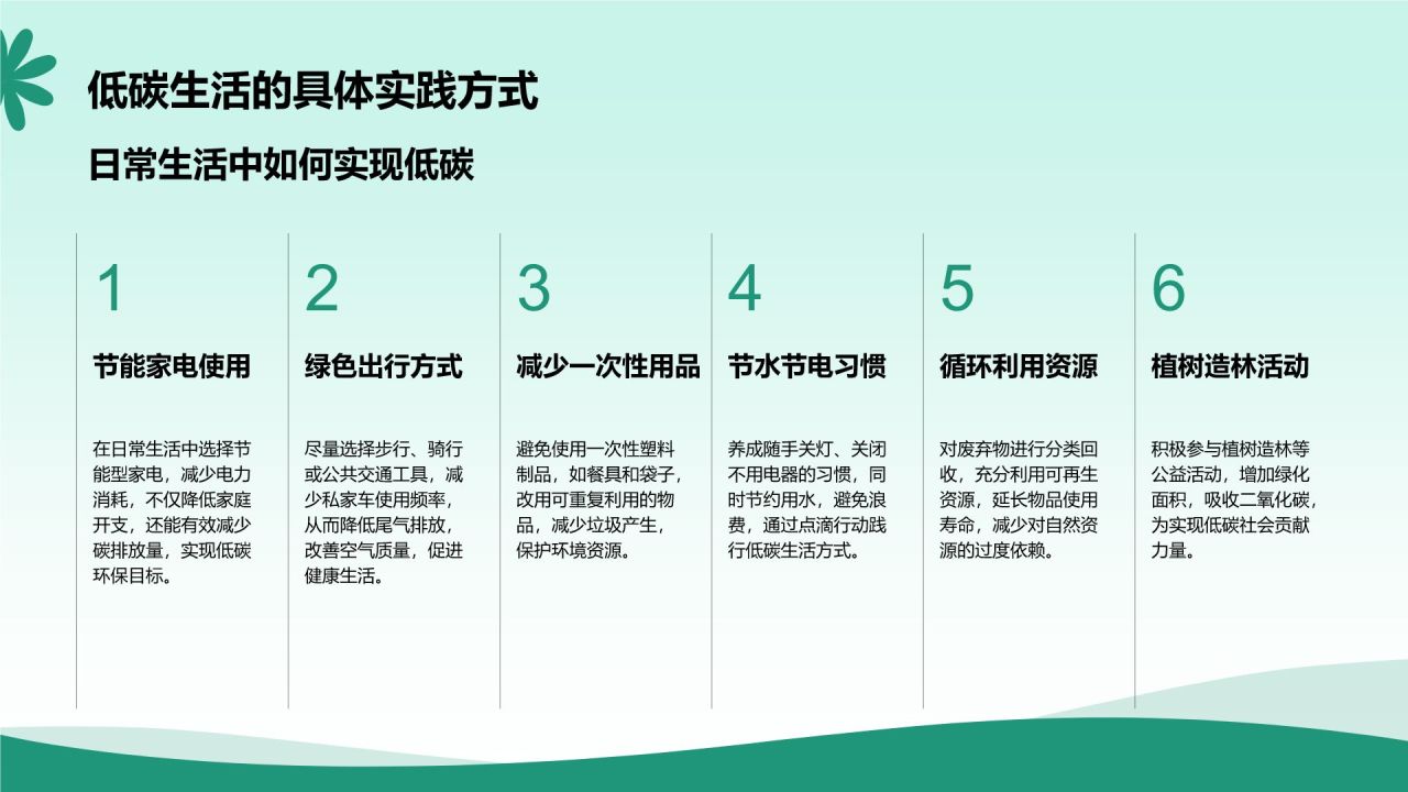 绿色小清新节能减排低碳生活宣传培训课件PPT模板