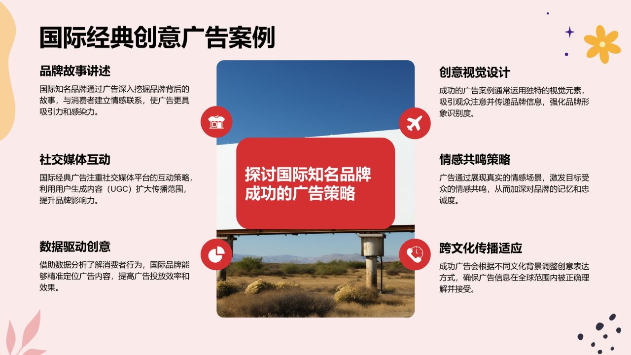 红色插画风创意艺术广告相册图集PPT模板