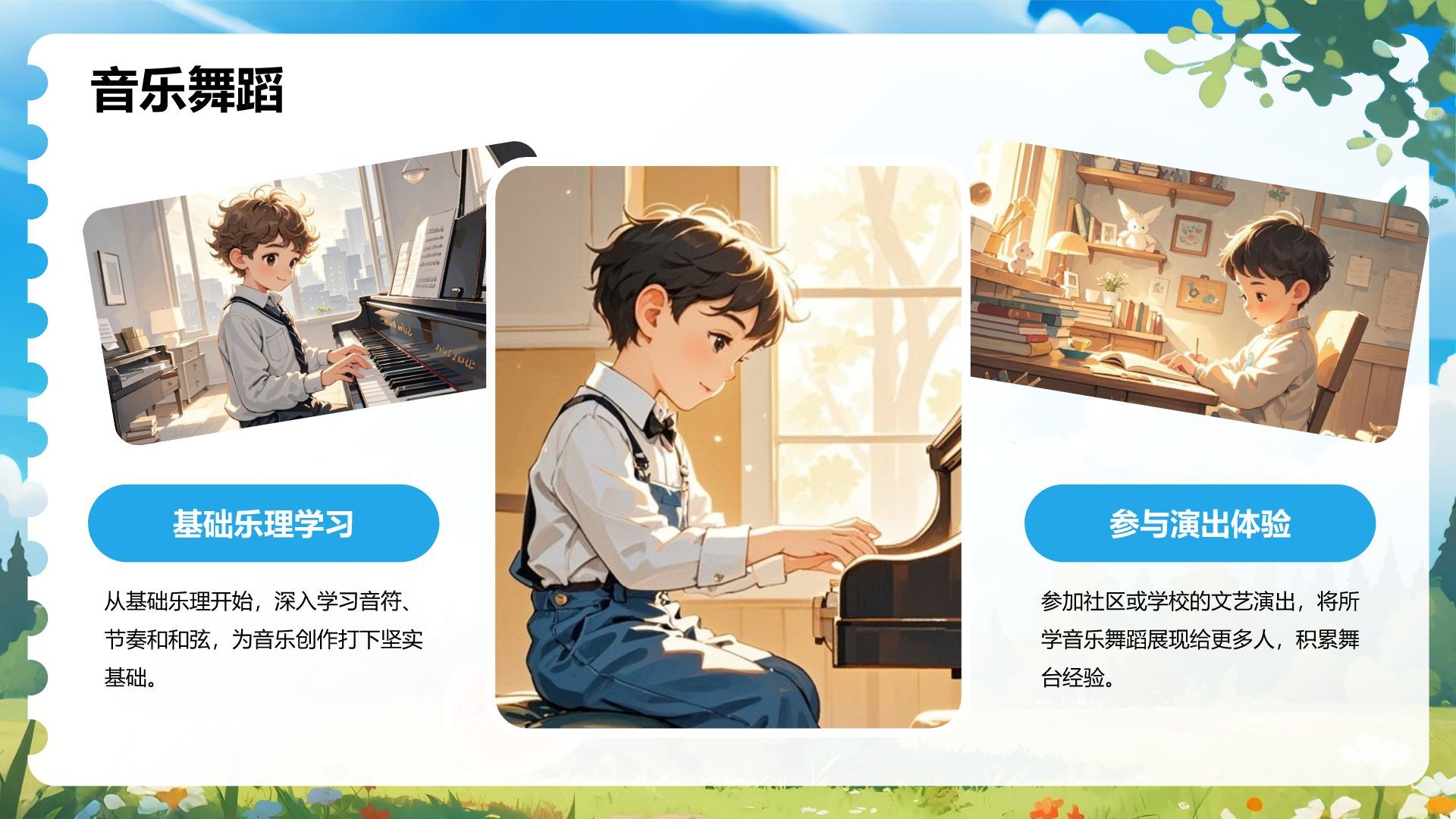 蓝色插画风暑假生活规划PPT模板