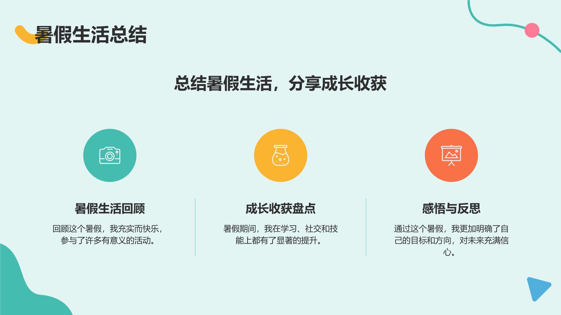 绿色扁平风暑假生活规划PPT模板