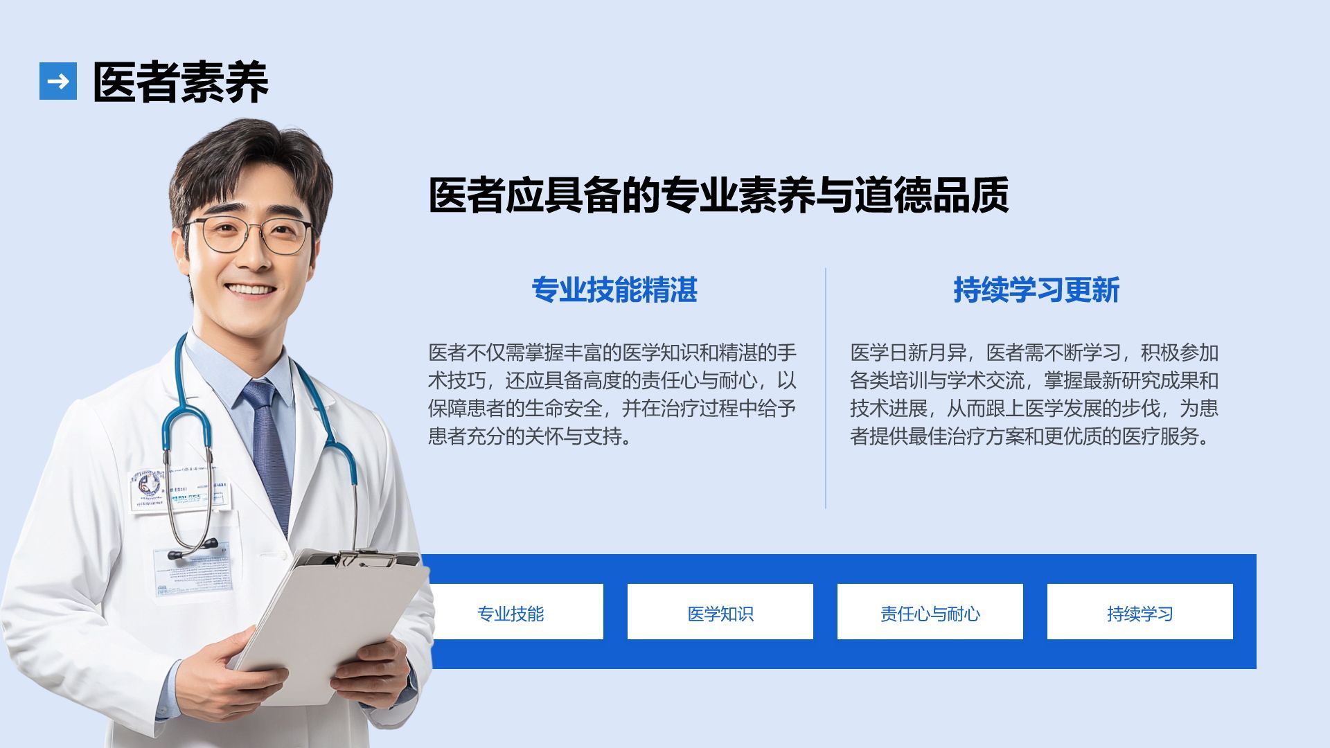 蓝色简约风中国医师节：致敬平凡英雄PPT模板