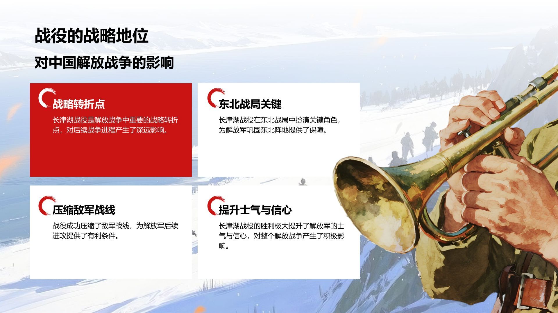 红色插画风长津湖战役英勇事迹PPT模板