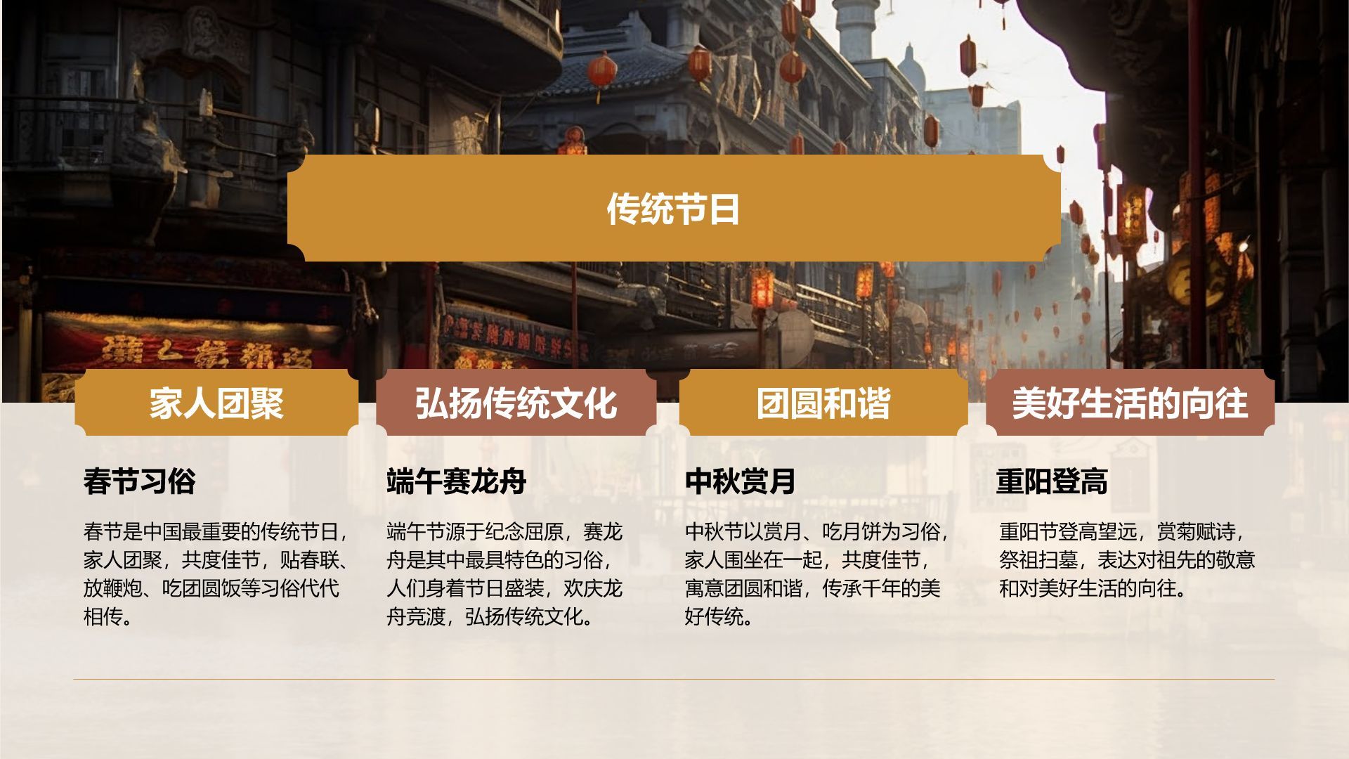 棕色摄影风家乡特色文化与民俗风情介绍PPT模板