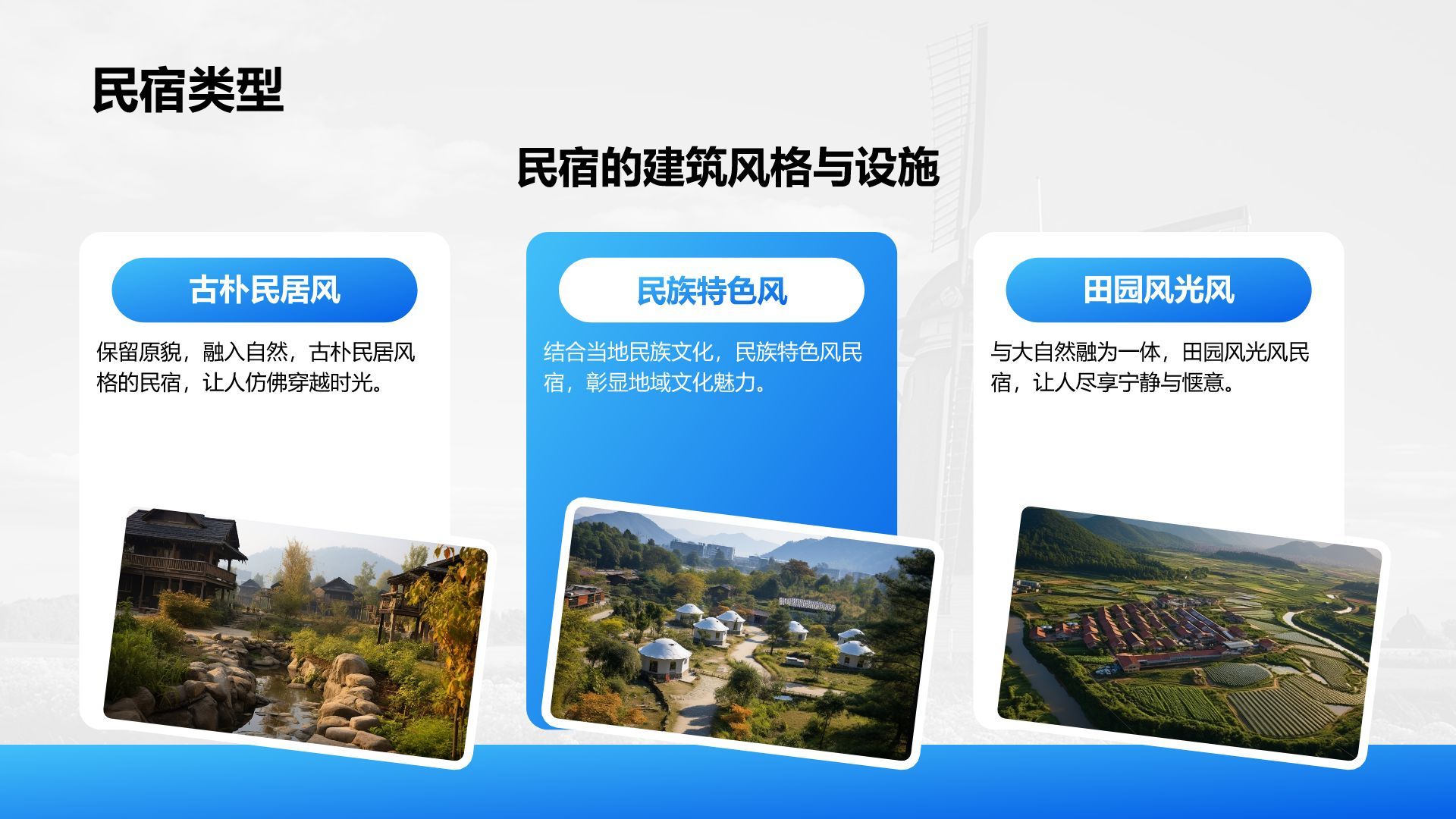 蓝色摄影风我的家乡·最美乡村旅游打卡地PPT模板
