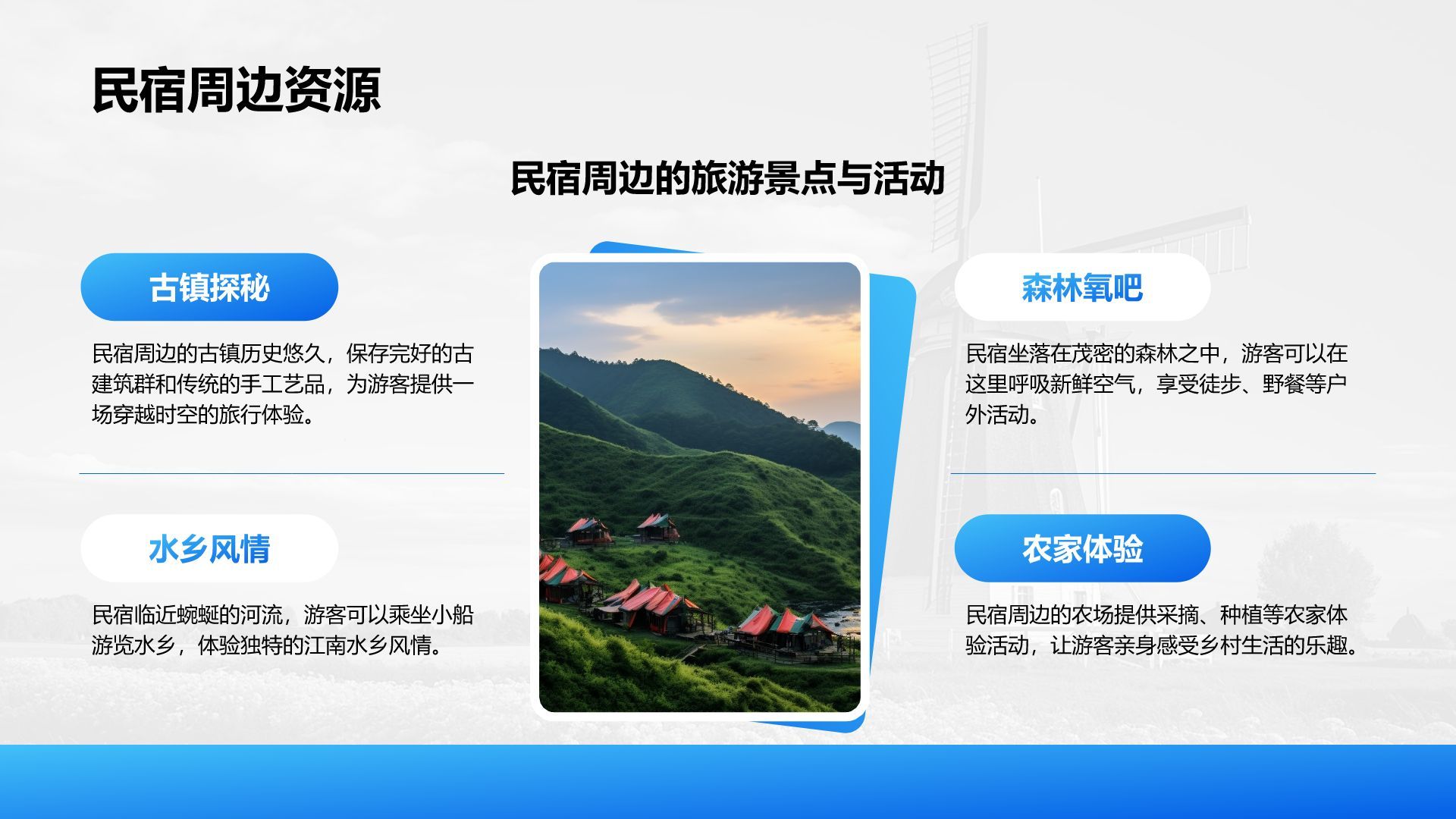 蓝色摄影风我的家乡·最美乡村旅游打卡地PPT模板
