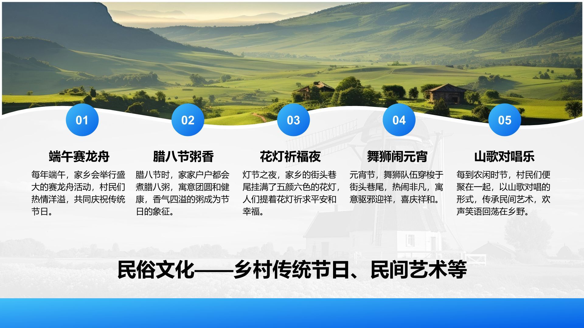 蓝色摄影风我的家乡·最美乡村旅游打卡地PPT模板