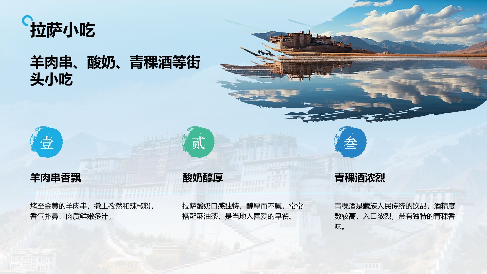 蓝色摄影风行走拉萨：探索雪域高原之美PPT模板