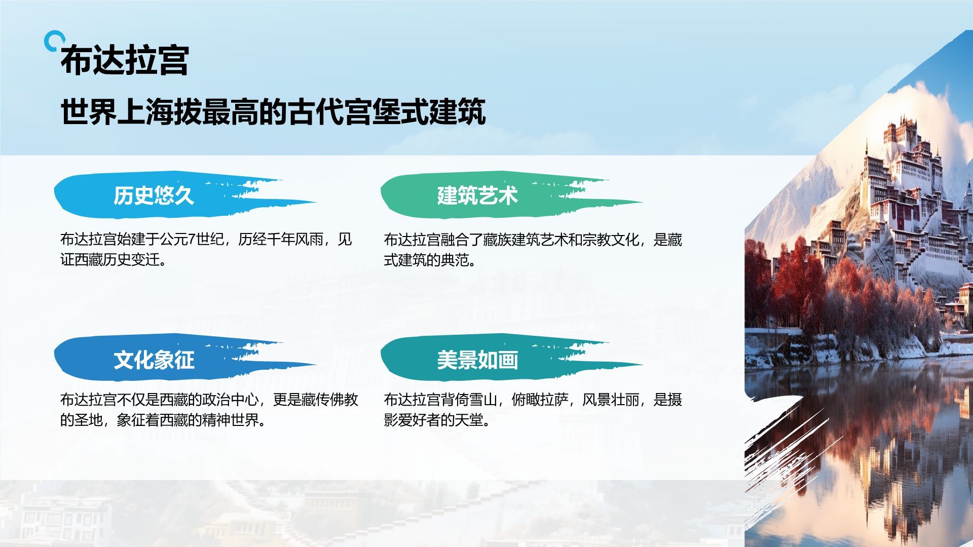 蓝色摄影风行走拉萨：探索雪域高原之美PPT模板