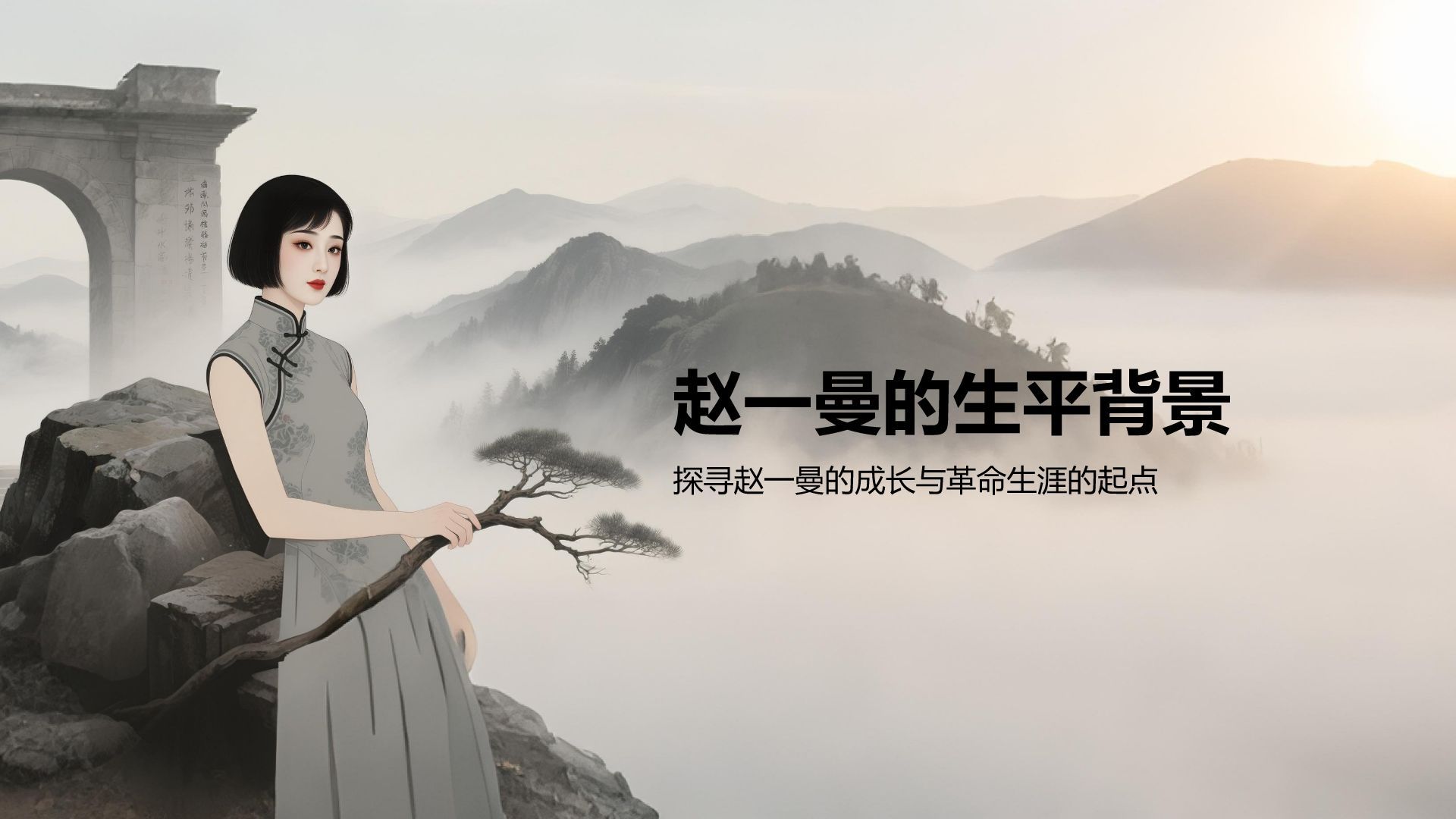 灰色复古风巾帼英雄赵一曼生平简介PPT模板
