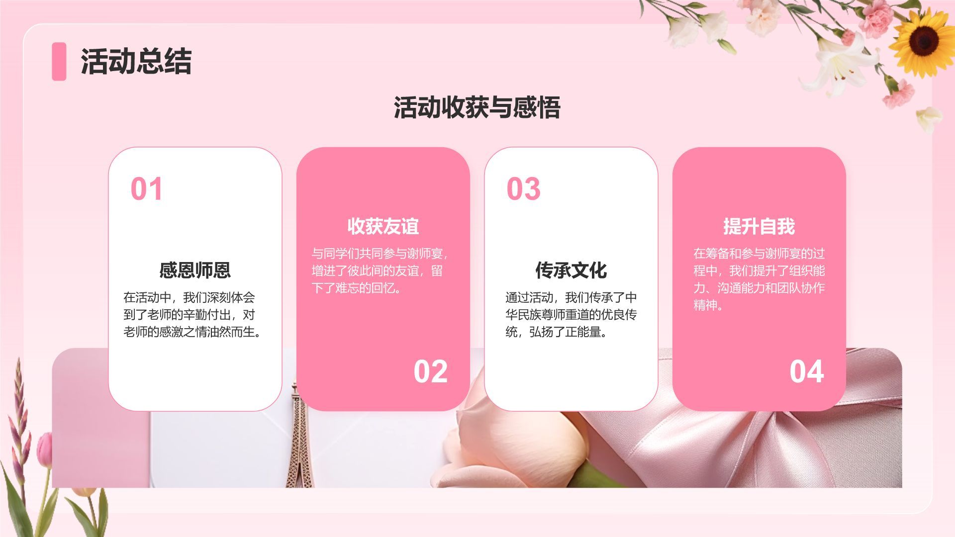 粉色小清新谢师宴主题PPT模板