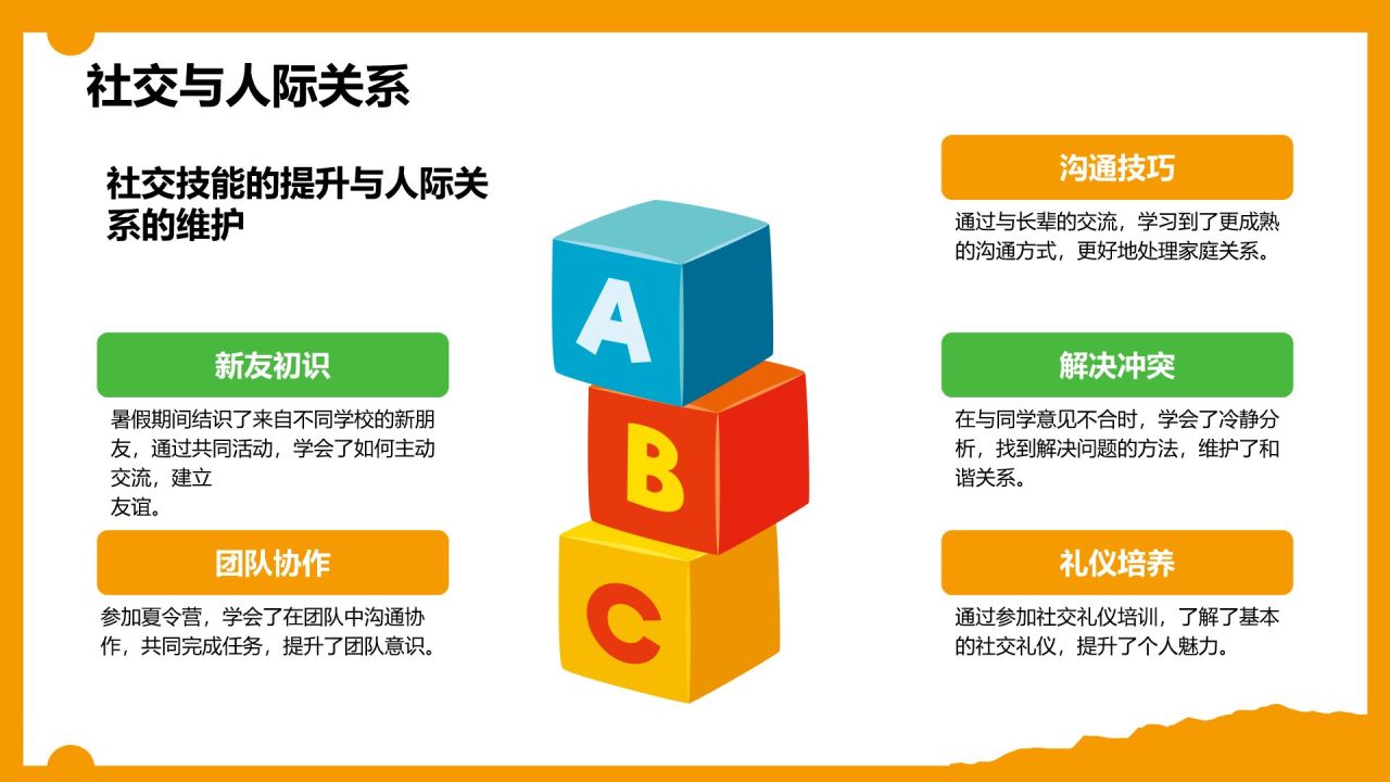 橙色卡通风暑假生活成长记录PPT模板