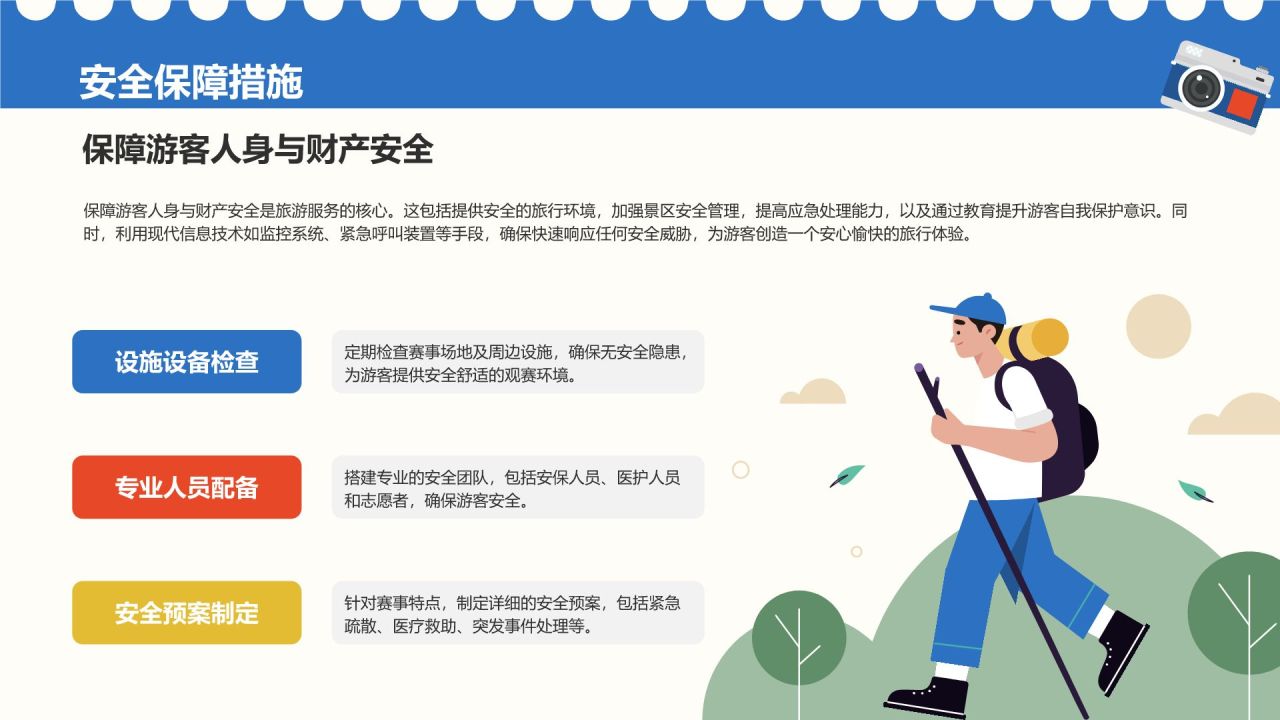 蓝色插画风体育赛事主题旅行路线推荐PPT模板