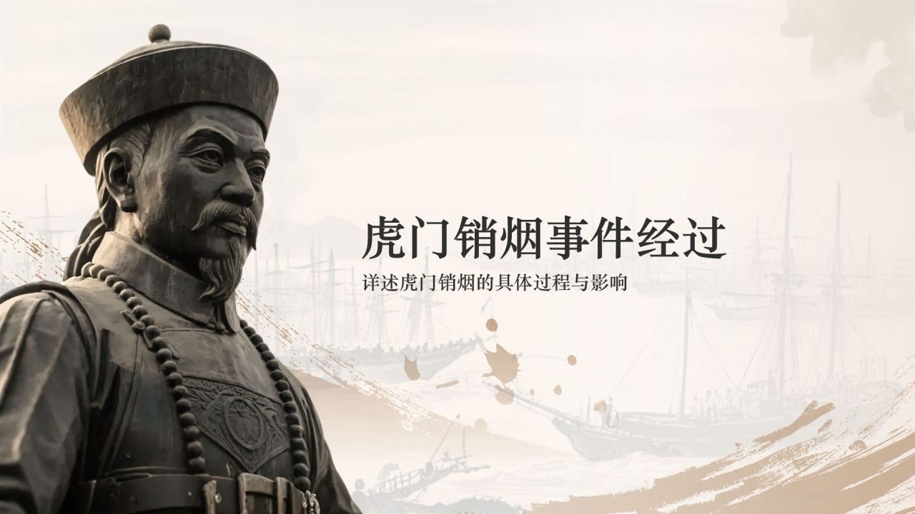 橙色复古风林则徐虎门销烟与民族气节PPT模板