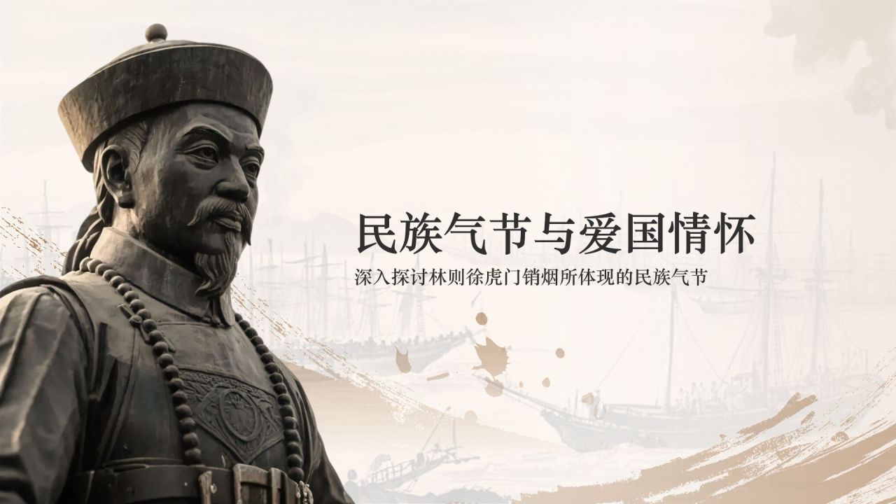 橙色复古风林则徐虎门销烟与民族气节PPT模板