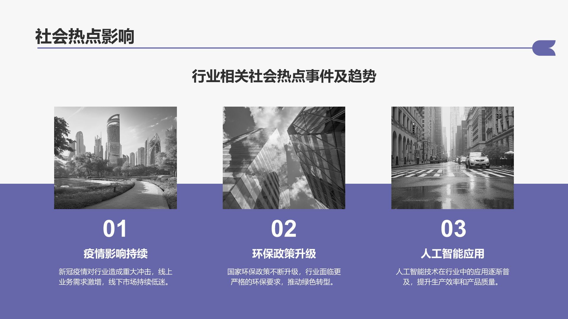 紫色扁平风通用行业季度总结汇报PPT模板