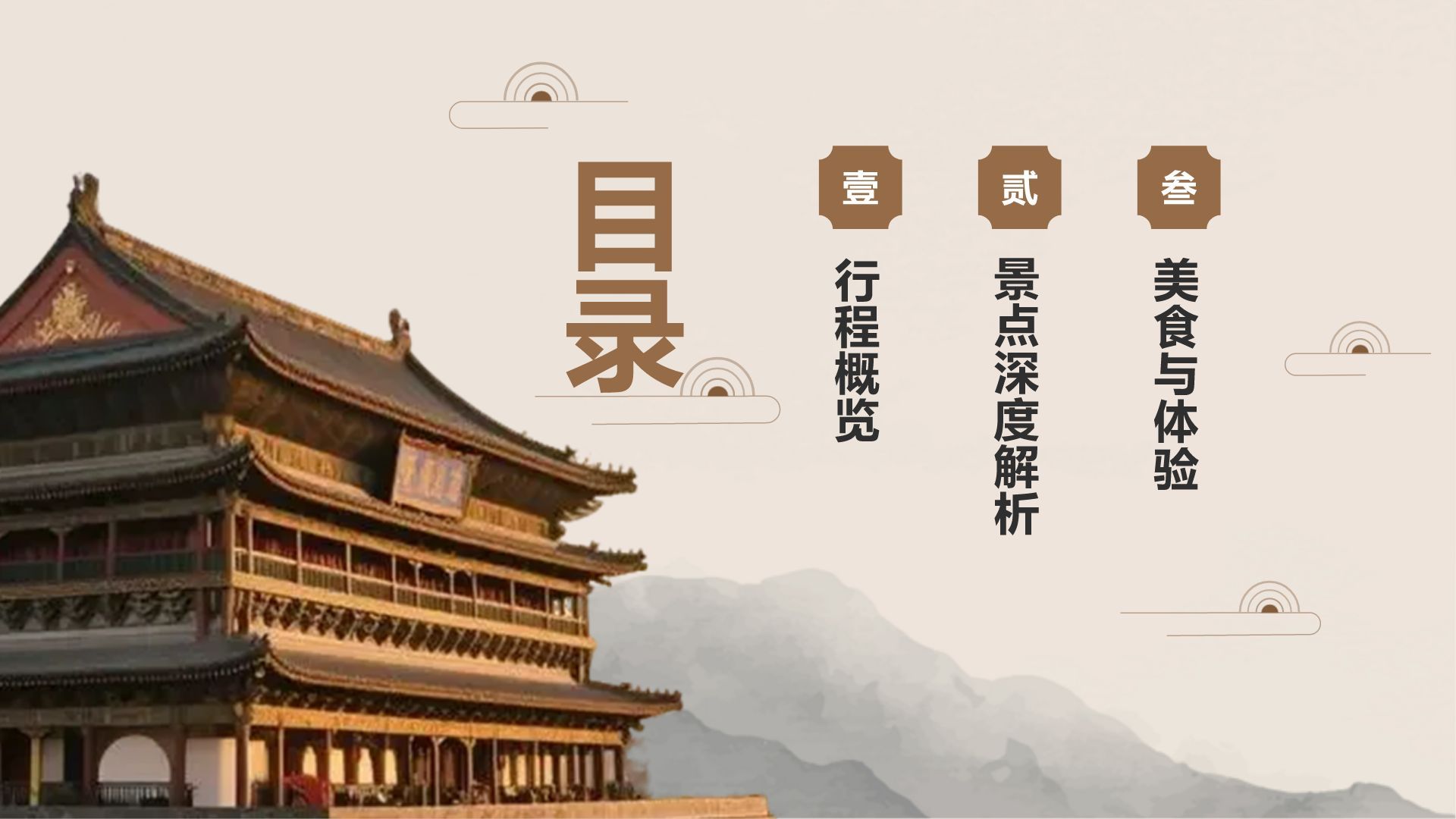 橙色复古风西安热门历史景点深度游计划PPT模板