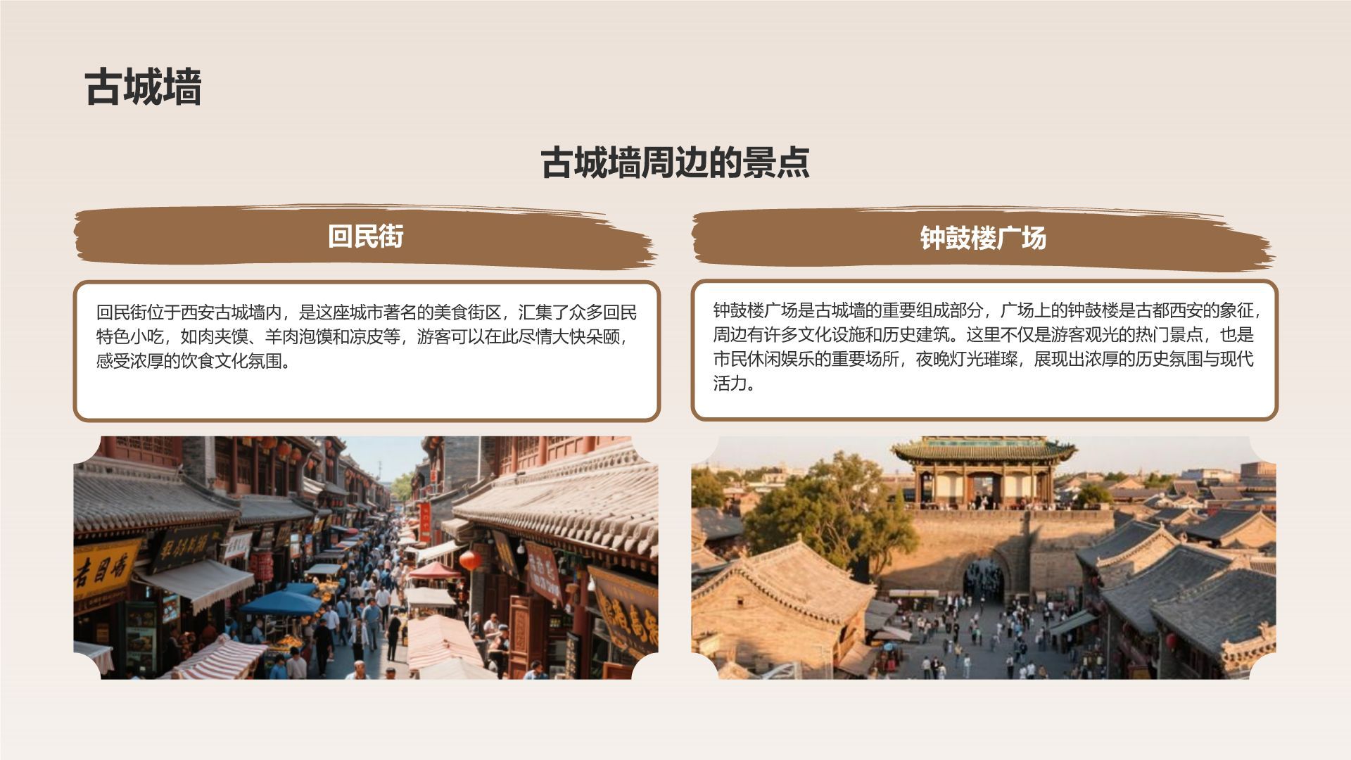 橙色复古风西安热门历史景点深度游计划PPT模板