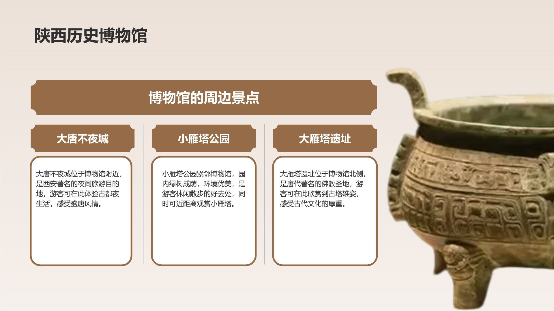 橙色复古风西安热门历史景点深度游计划PPT模板