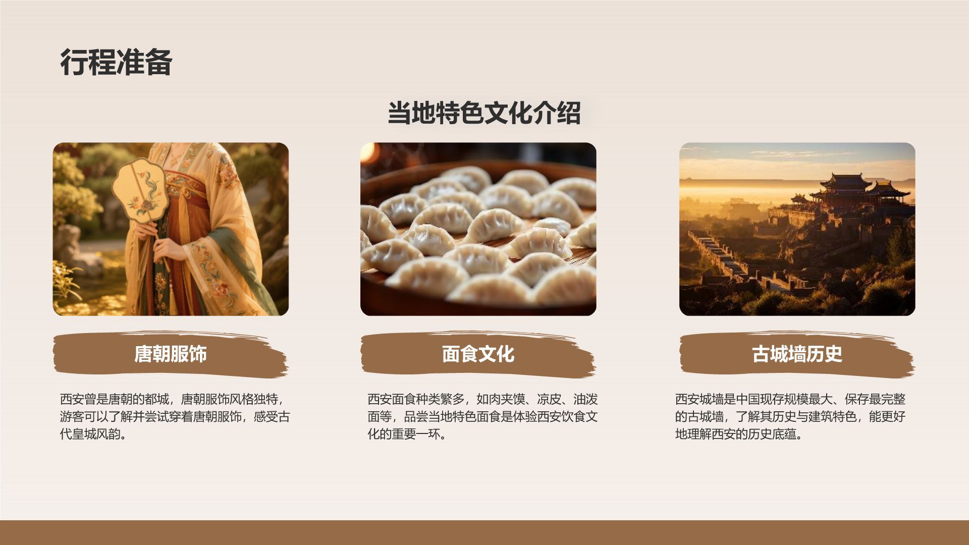 橙色复古风西安热门历史景点深度游计划PPT模板