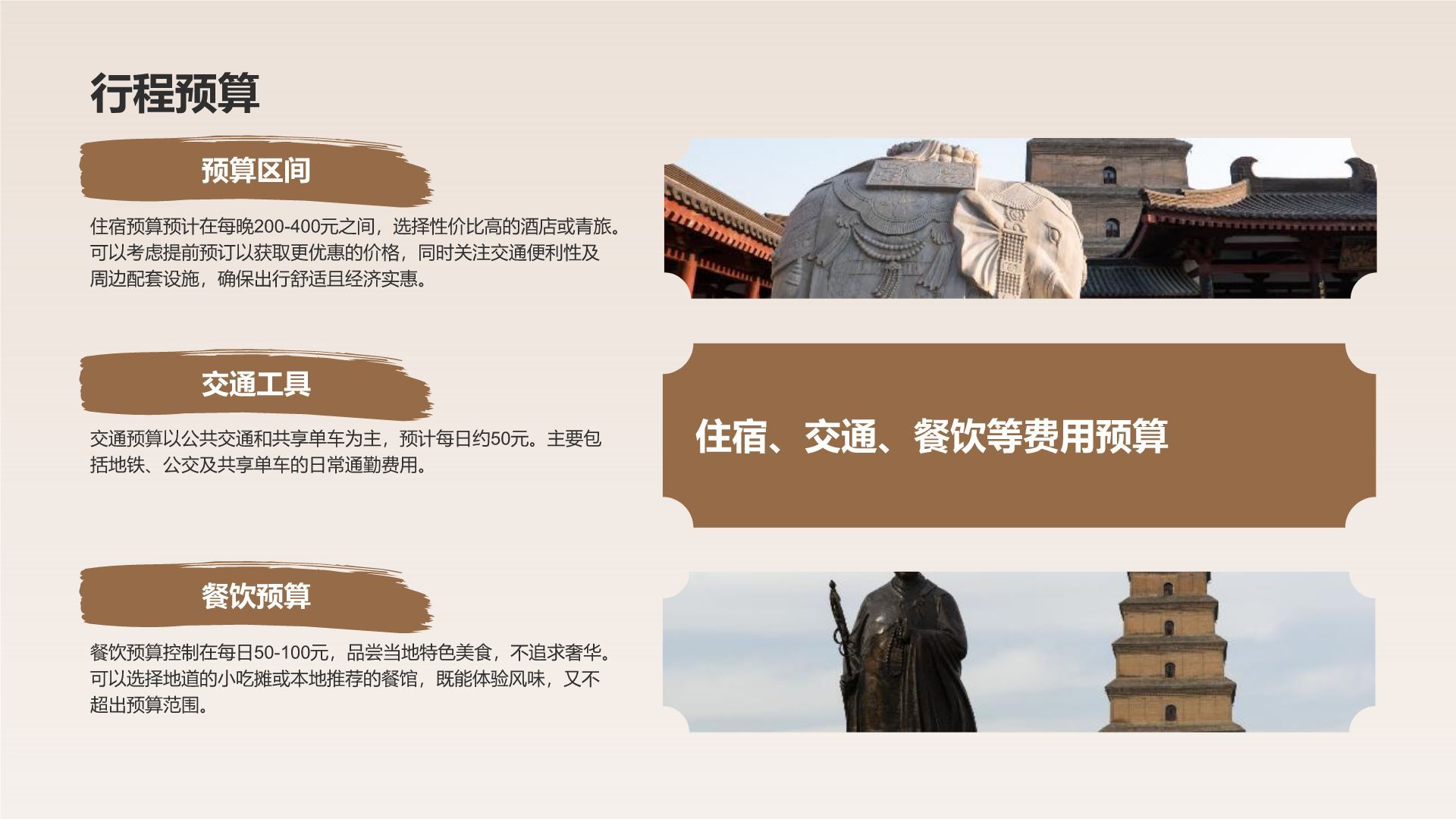 橙色复古风西安热门历史景点深度游计划PPT模板