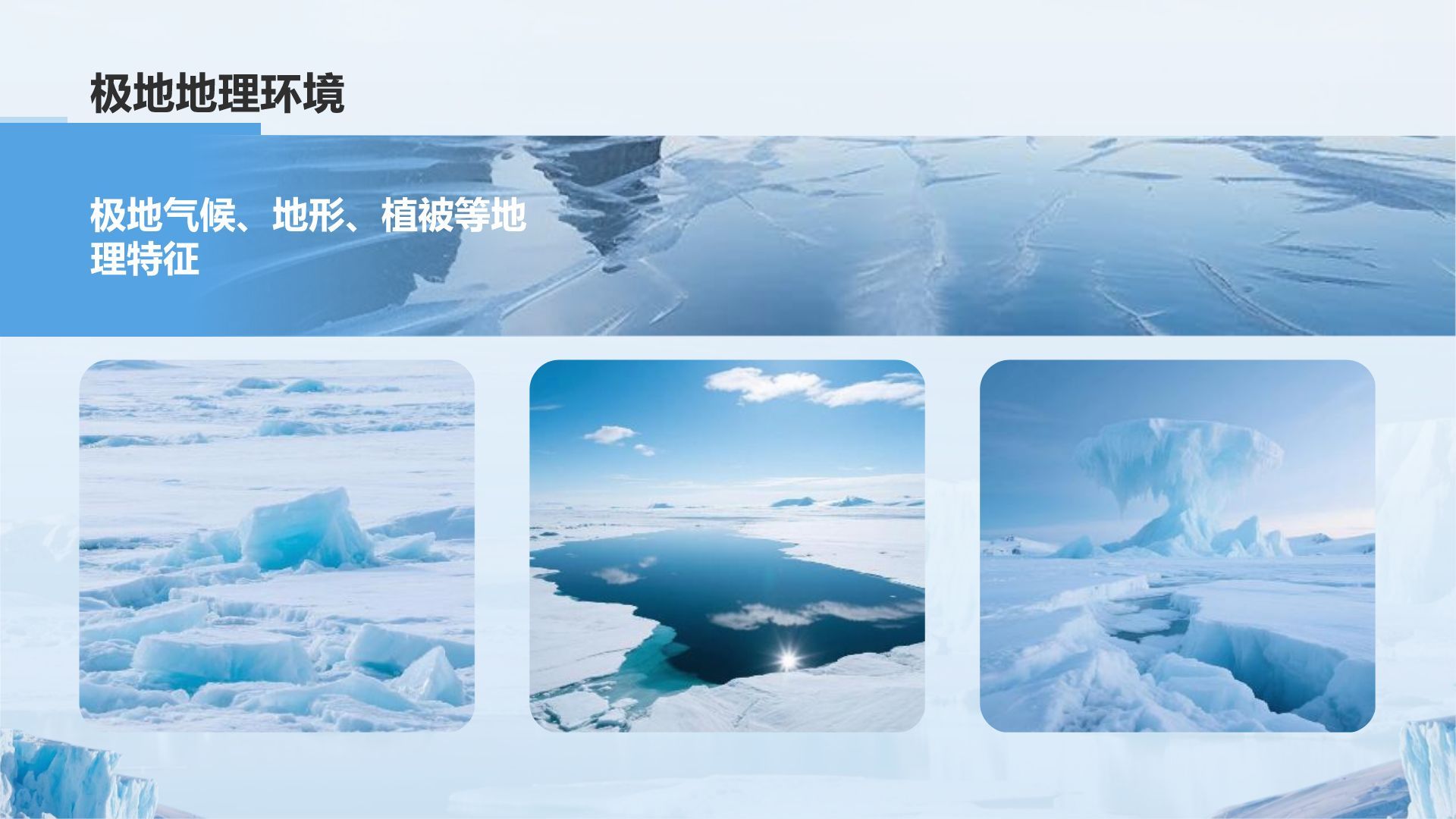 蓝色摄影风极地旅行必备知识与安全指南PPT模板
