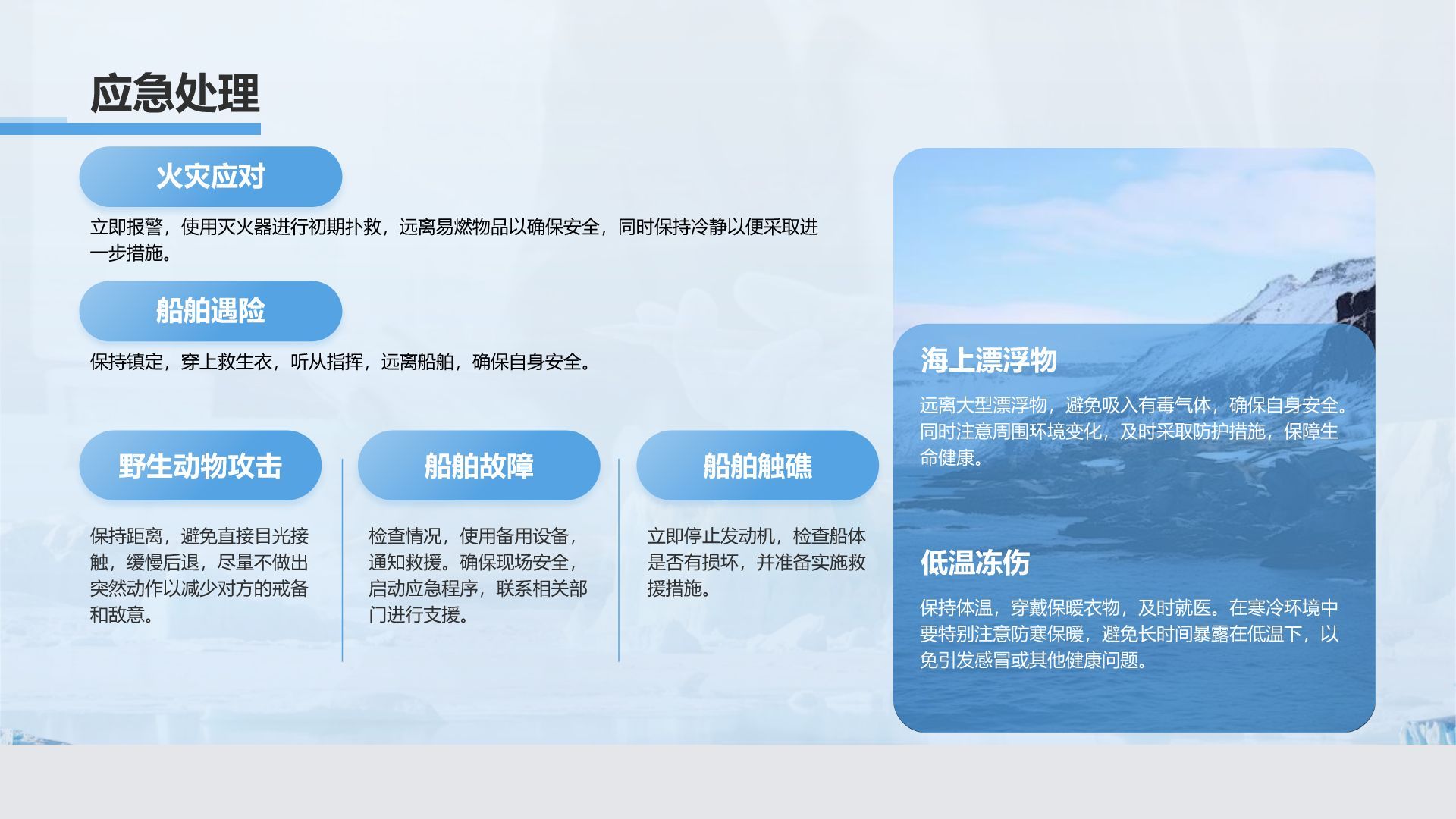 蓝色摄影风极地旅行必备知识与安全指南PPT模板