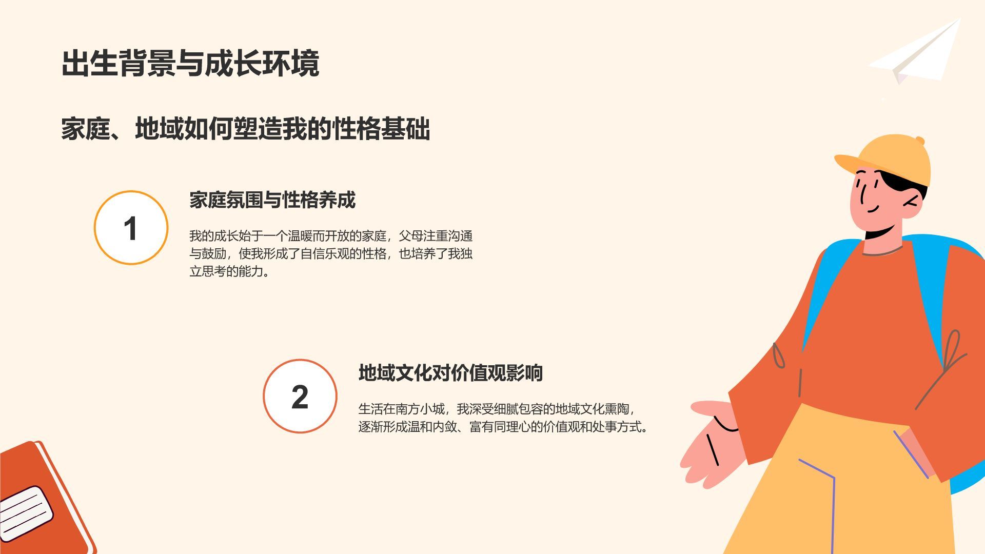 橙色插画风中学生自我介绍PPT模板